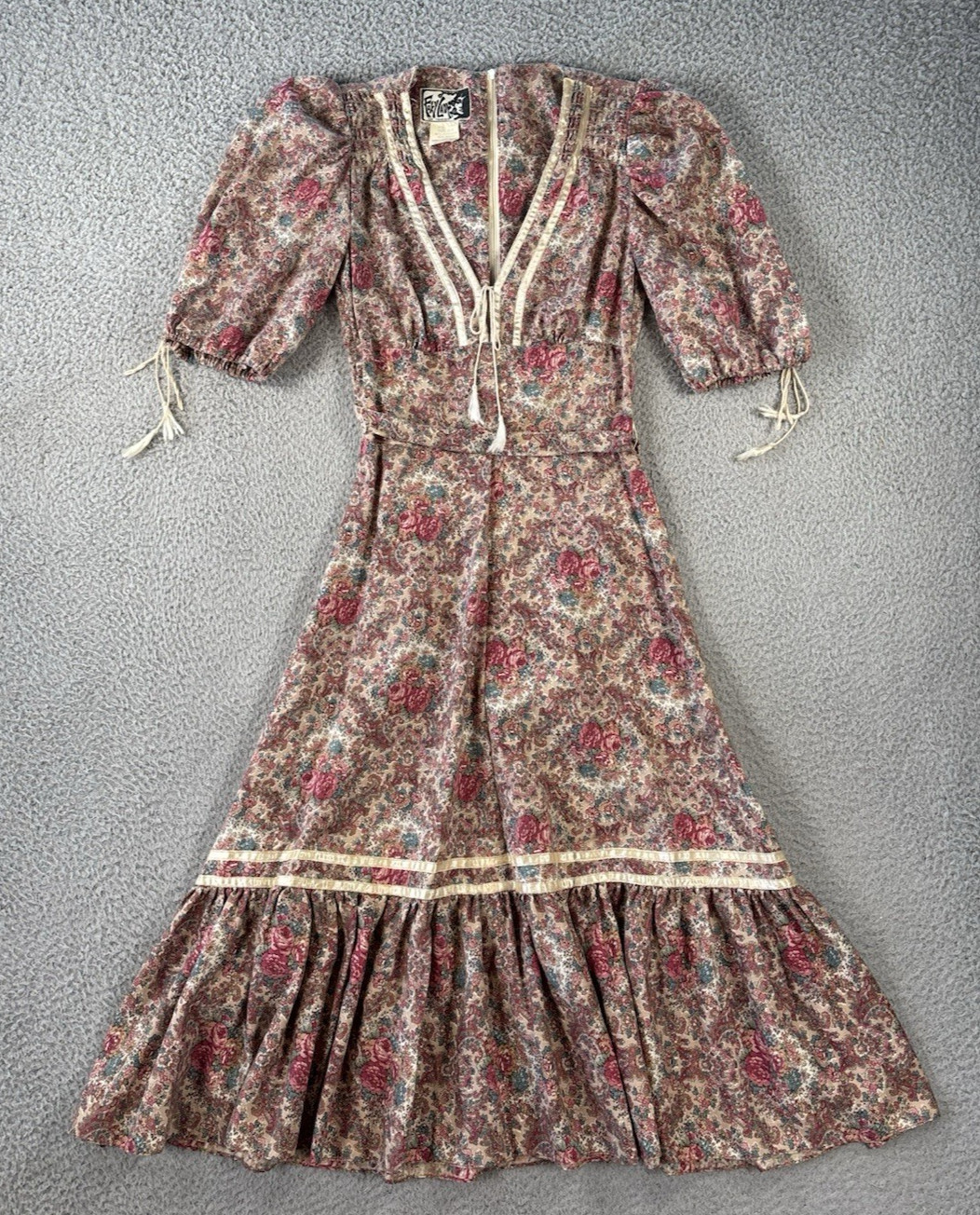 Vintage Foxy Lady San Francisco Dress Womens 5/6 Hippie Prairie Boho Floral 70s