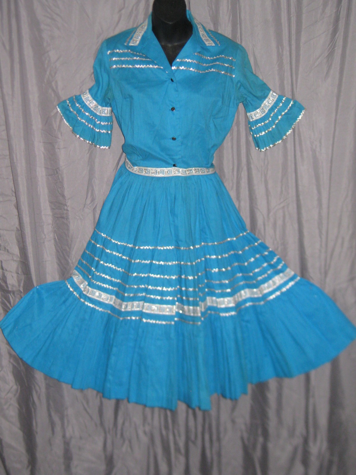 Vintage 60s Sz S Teens/Misses’ Turquoise Southwestern Dress Set
