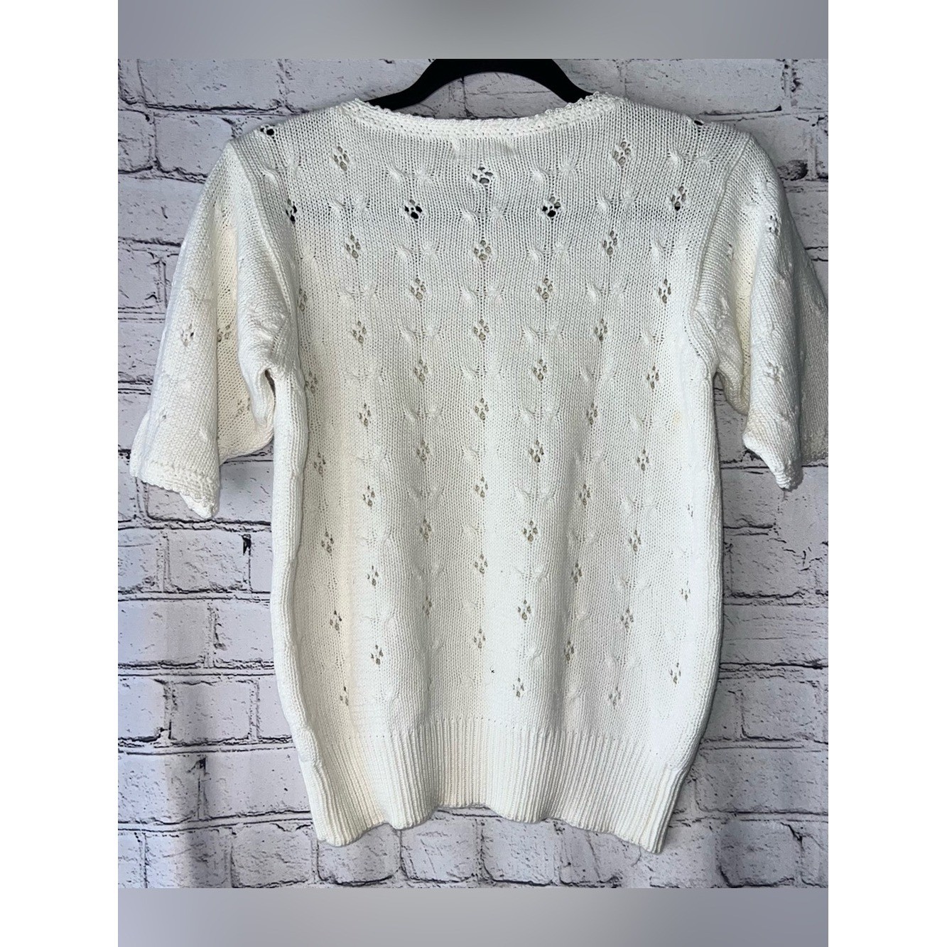 Jos. A. Banks Vintage Women’s Cotton Short Sleeve Sweater Embroidered Flower