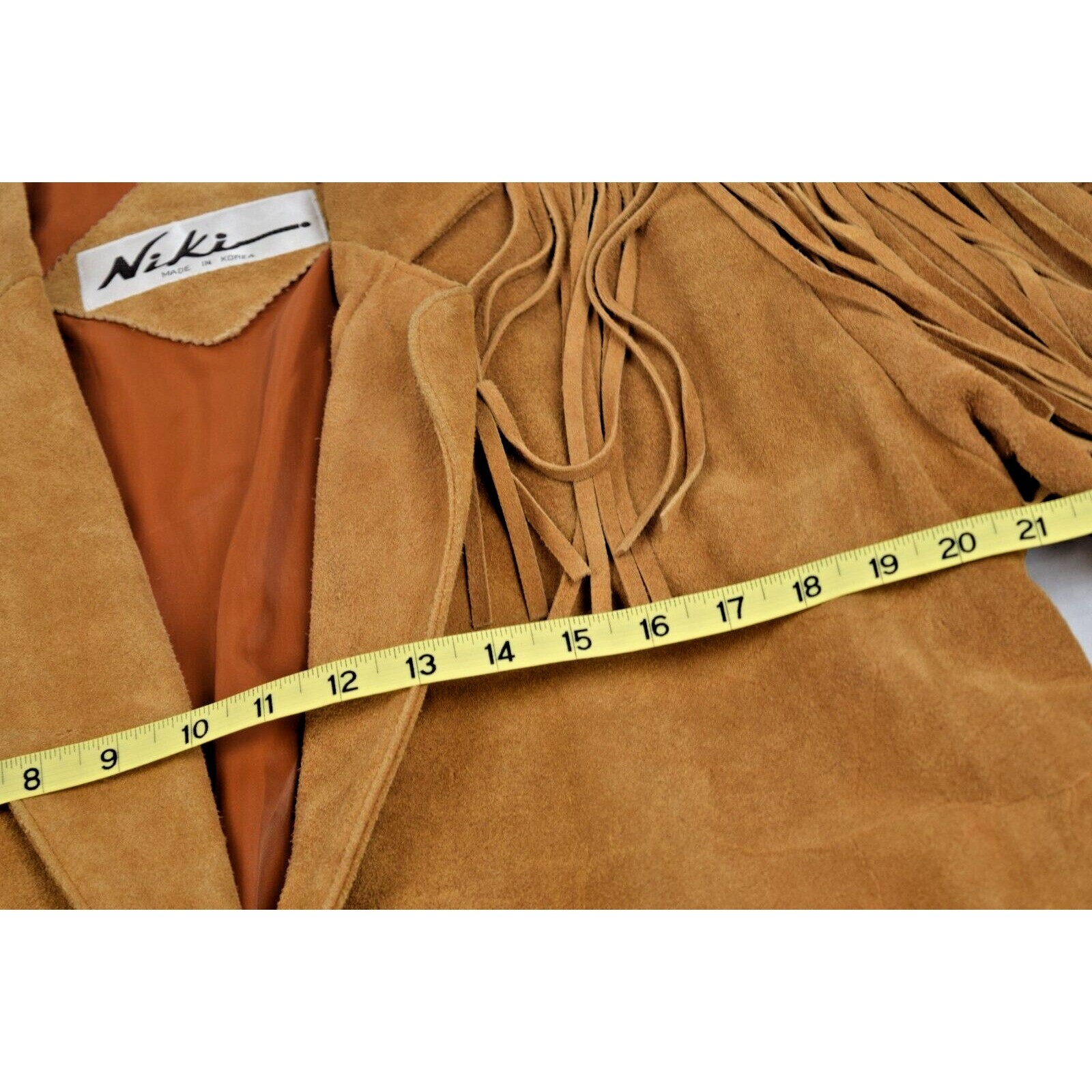 Vintage Western Leather Jacket Niki Size M 70s Total Fringe Tan Suede Lined
