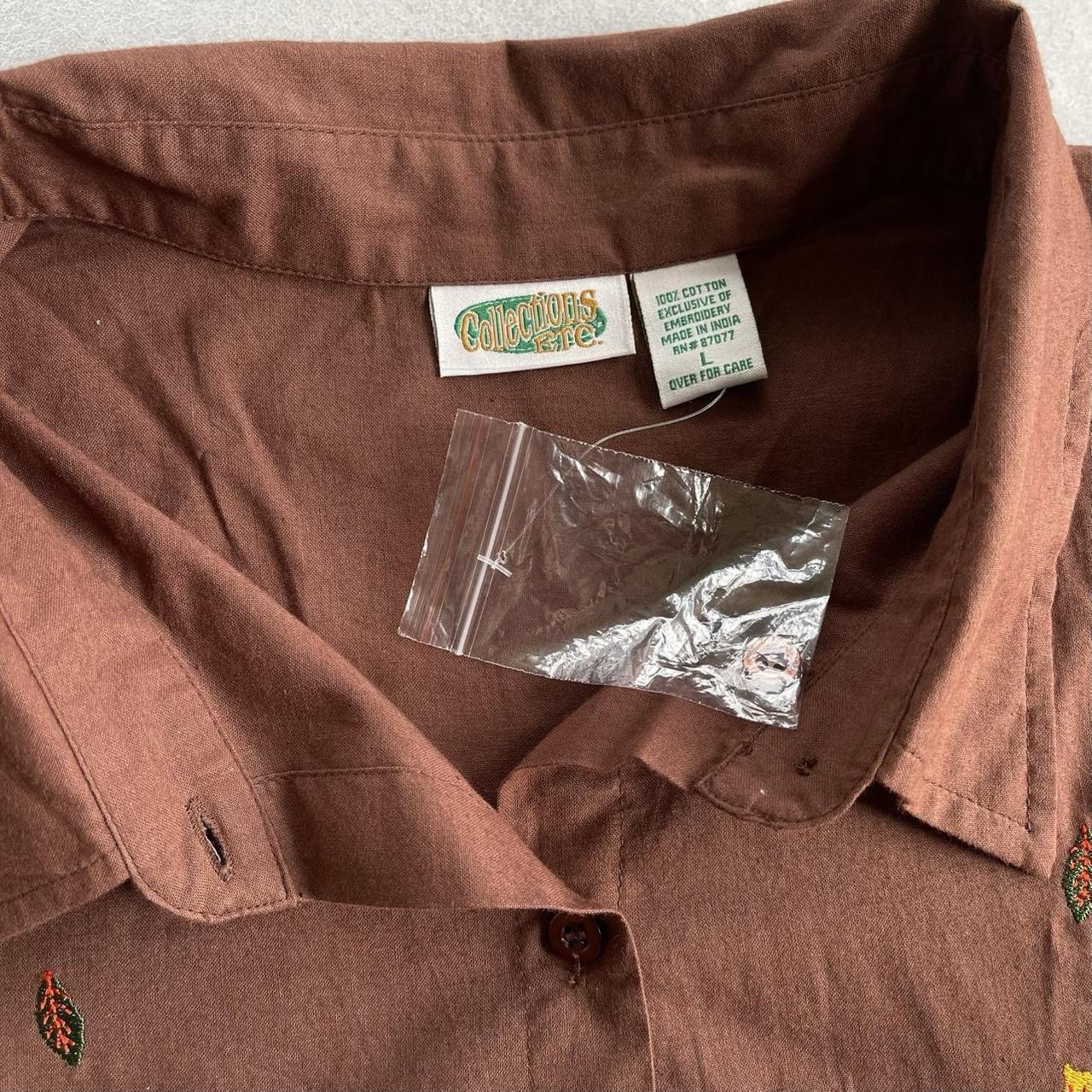 Vintage Collections Etc. 3/4 Sleeves Embroidered Fall Leaves Button Down Shirt