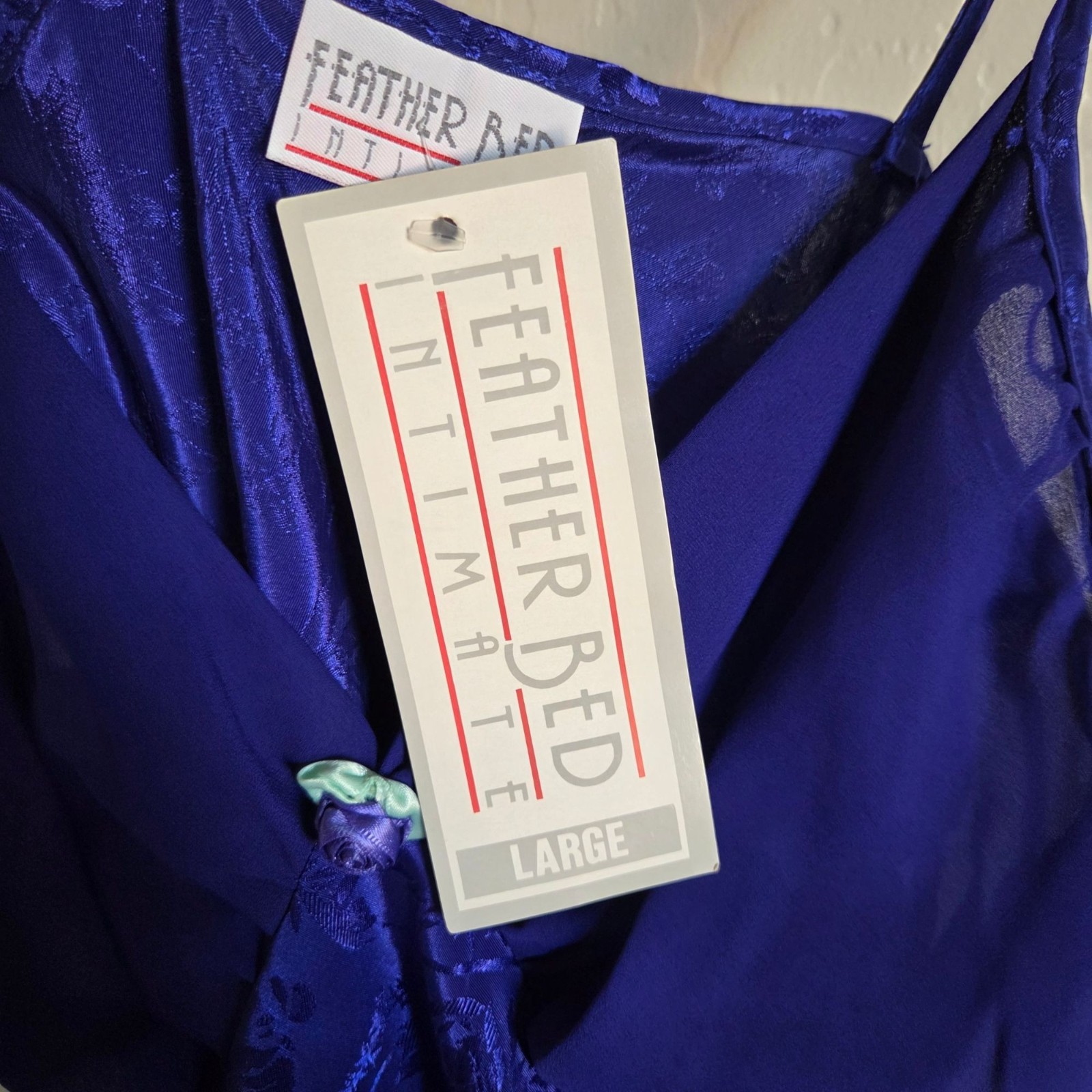 Vintage Feather Bed Babydoll Slip Dress Nightgown Satin Sheer Purple Size L NEW