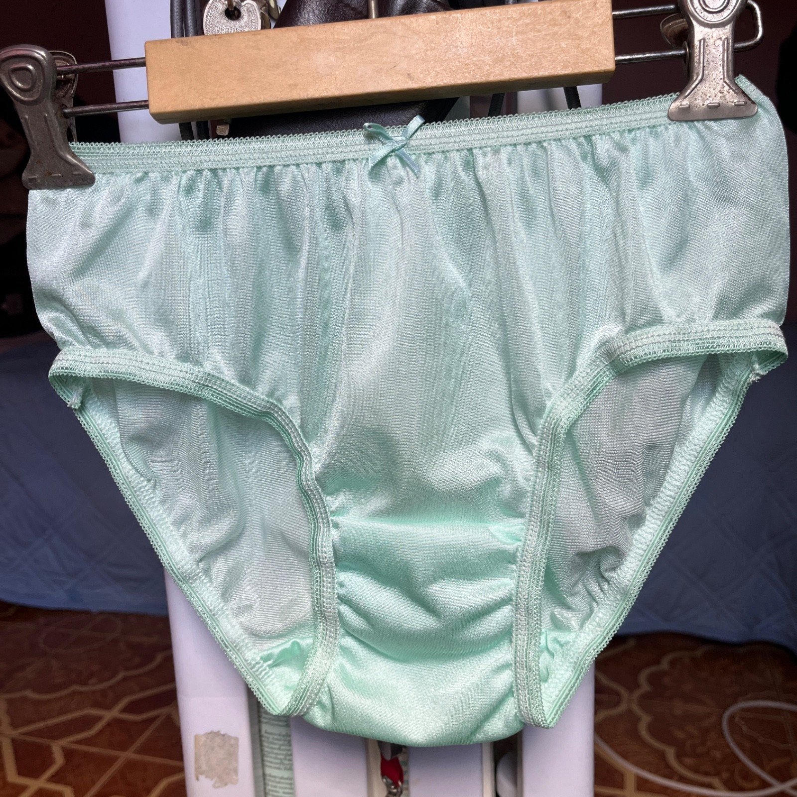 Nylon Feminine Classic Briefs Silk Retro Comfortable Light Green Vintage Panties