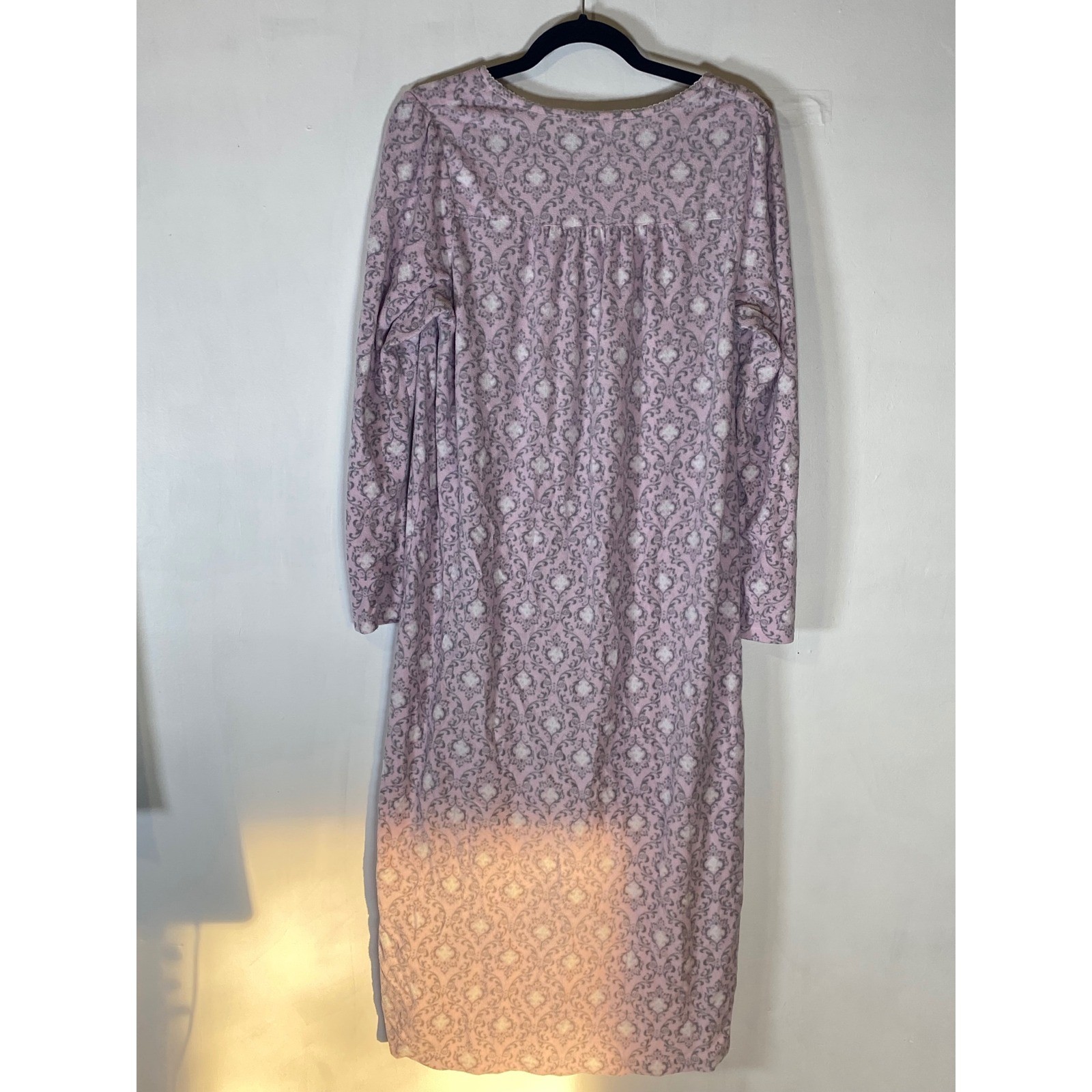 Vintage Grandmacore Pink Flannel Nightgown Lace Trim Button Front Cottagecore M