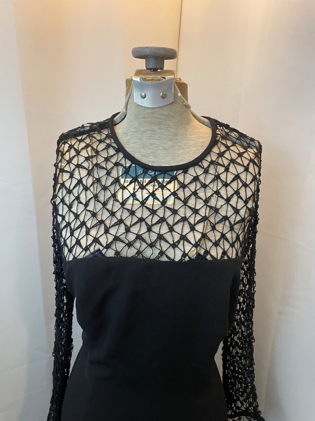 Black Sheer Mesh Lace Dress 1990s Vintage Minimalist Eveningwear M