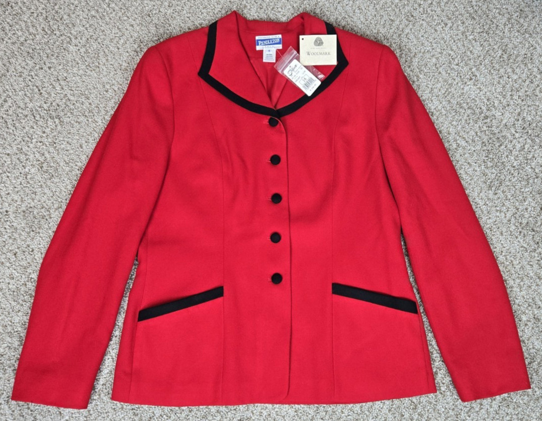 NWT Vintage 70s Pendleton Red Wool Blazer Pockets Lined Business Sz 16 TALL