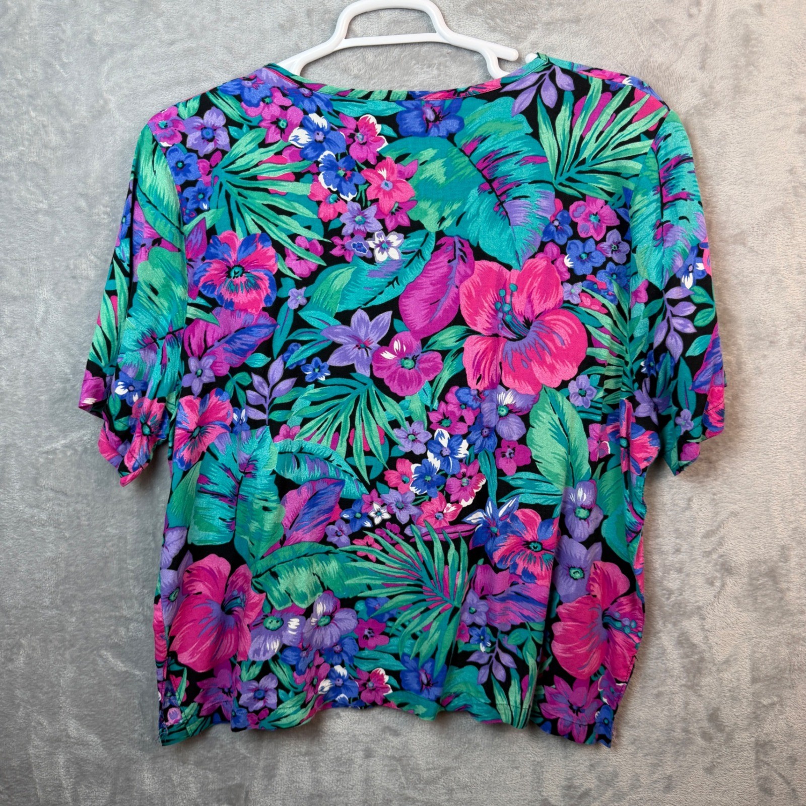 Remo of California Top Womens XL Multicolor Tropical Floral Short Sleeve Vintage
