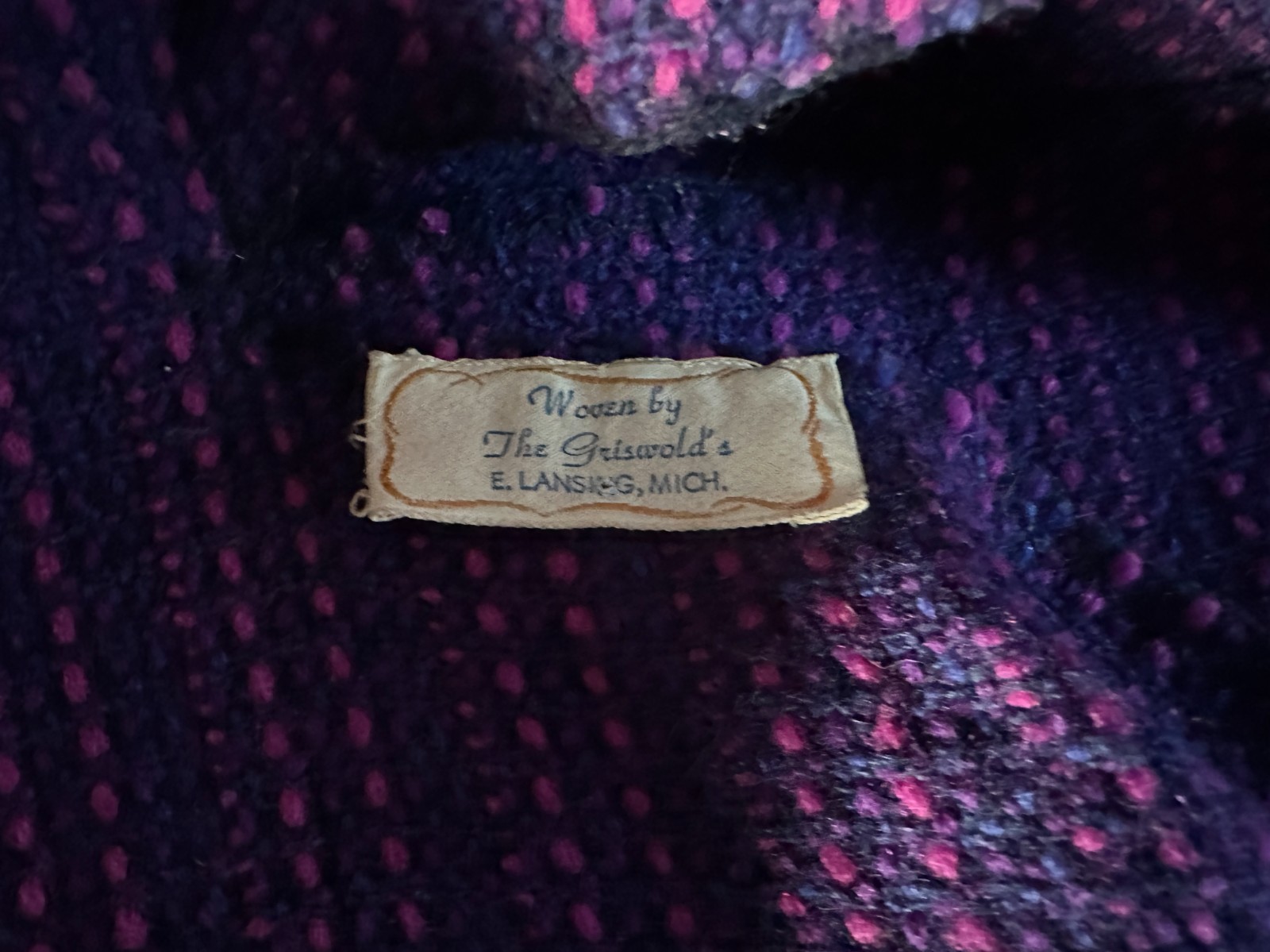 Vintage Bohemian Blue and Pink Hand Woven Stripe Wool Poncho Cape Shawl