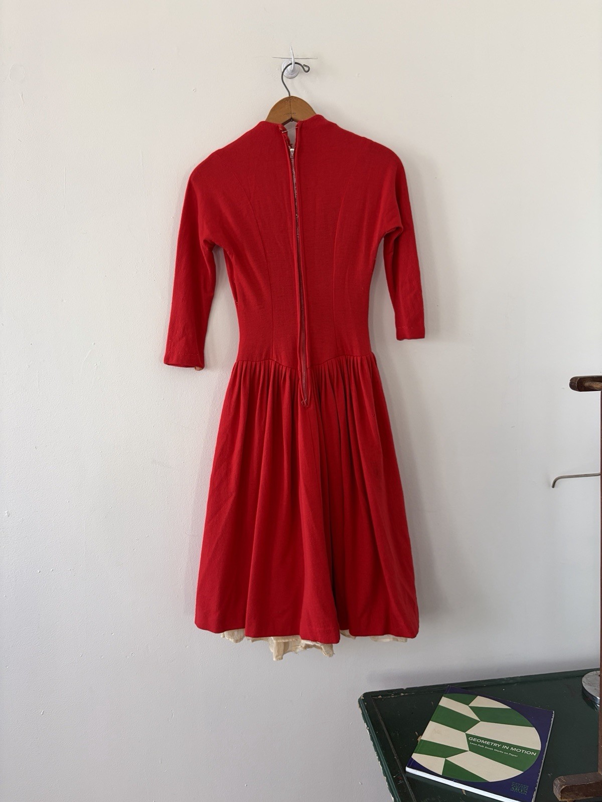 50s 40s Wool Basque Drop Waist Princess Seam Winter Day Dress Midi Full Skirt XS