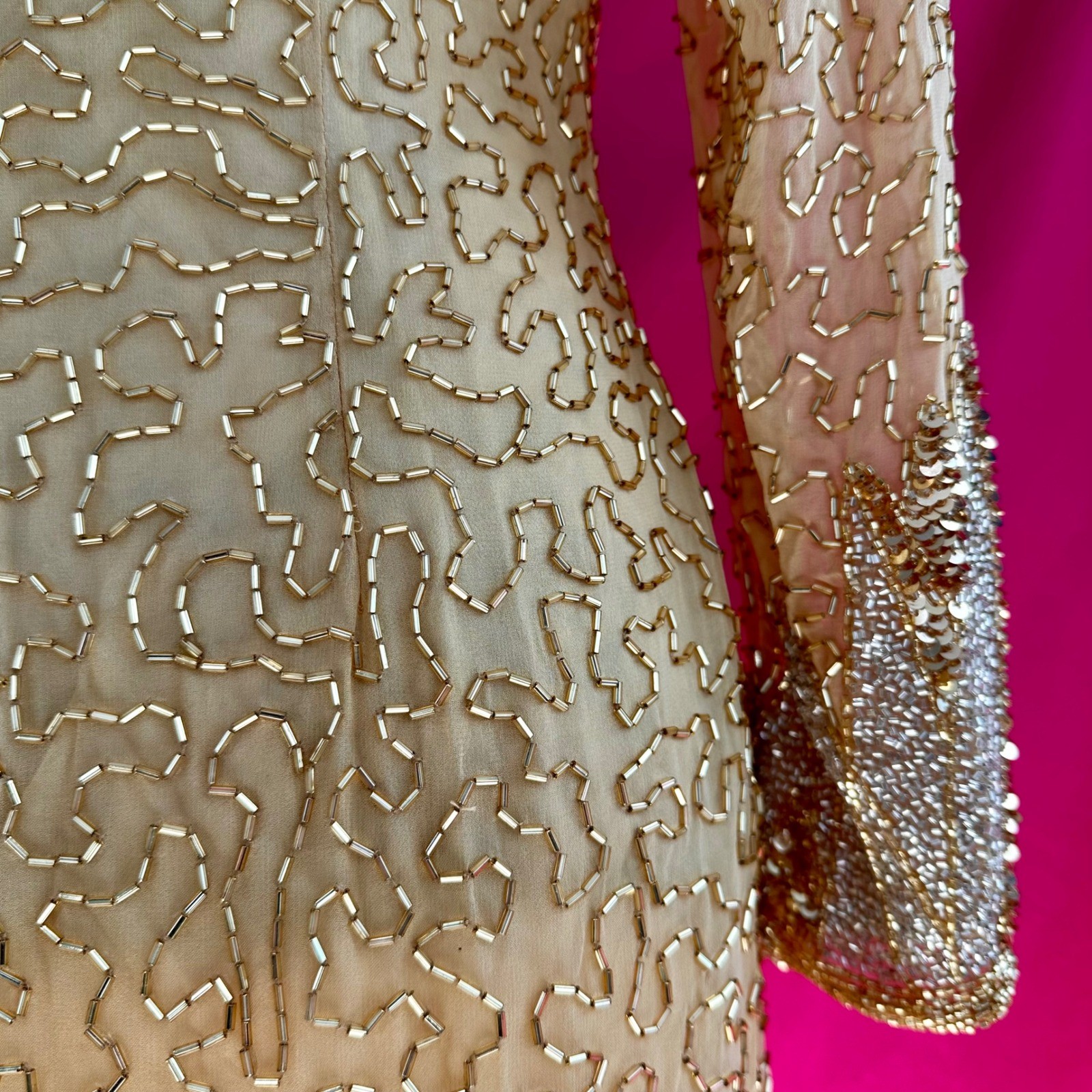 NWT Beaded Sequin Rhinestone Silk Gold Party Midi Dress Oleg Cassini Size 6 NYE
