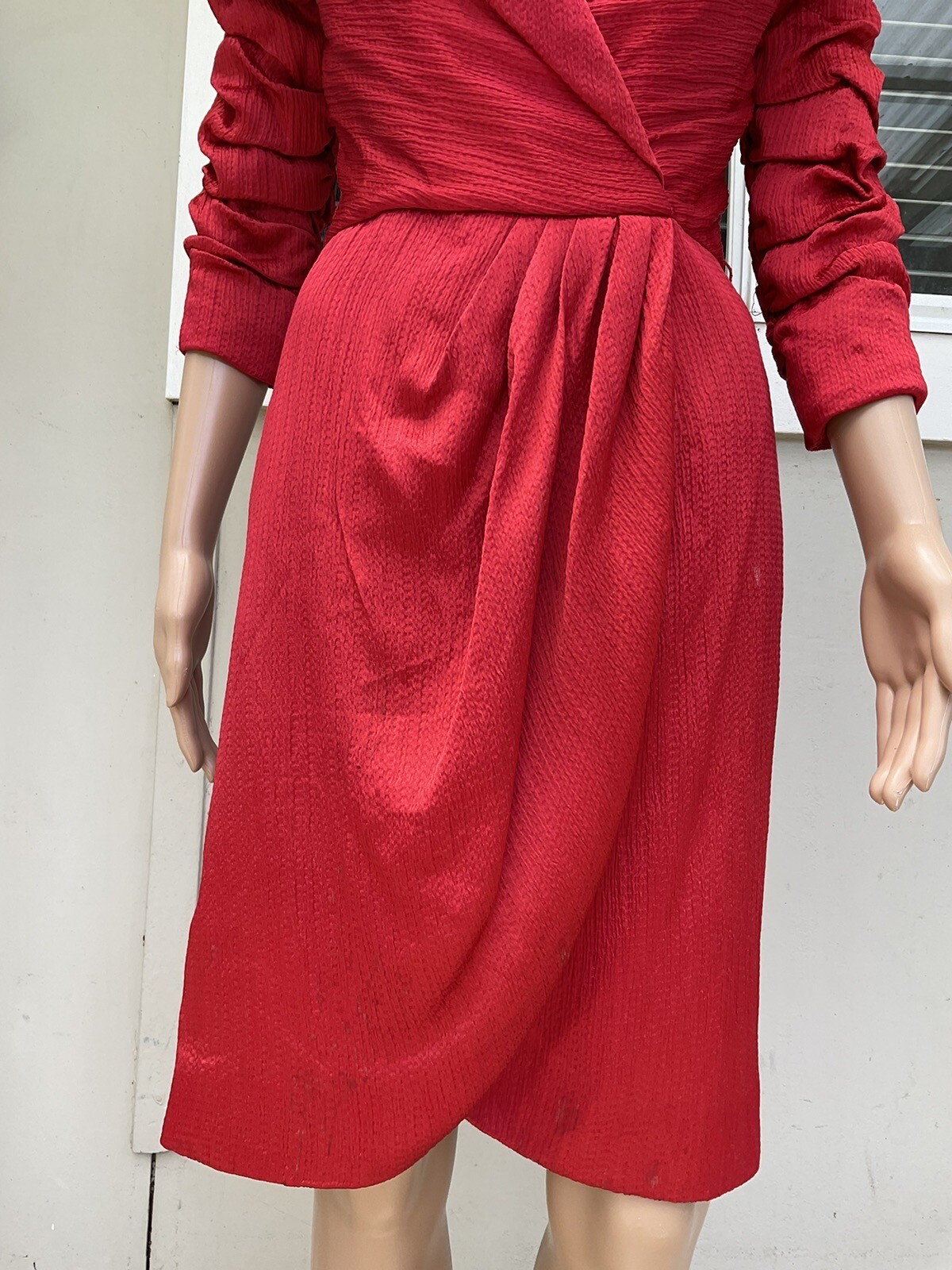 Vtg 80s Arnold Scaasi Couture Boutique Red Cocktail Short Dress