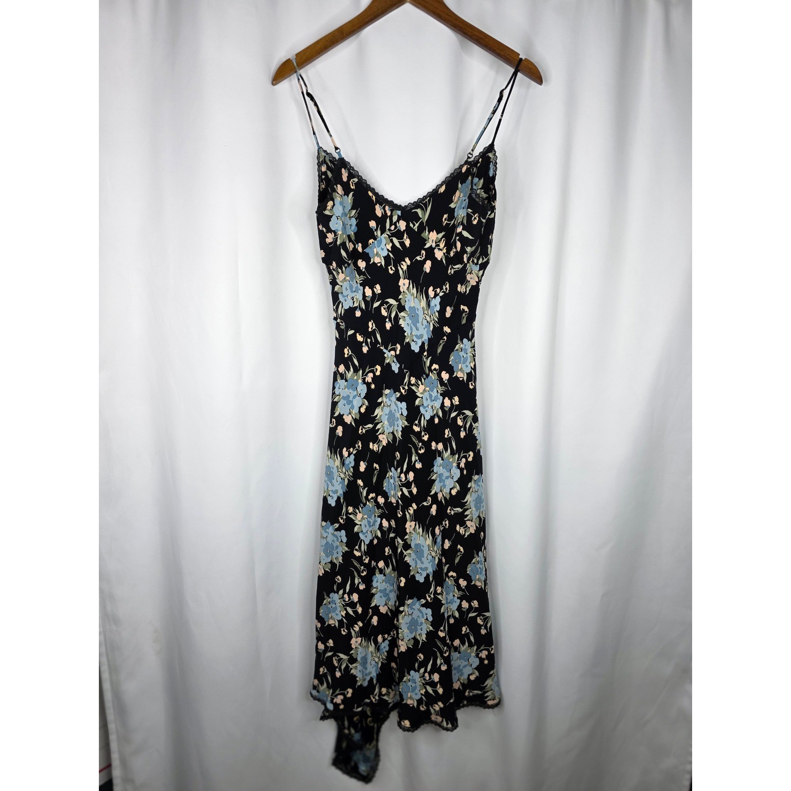 Betsey Johnson Black Label Slip Dress Womens 10 Black Floral Vintage Asymmetric