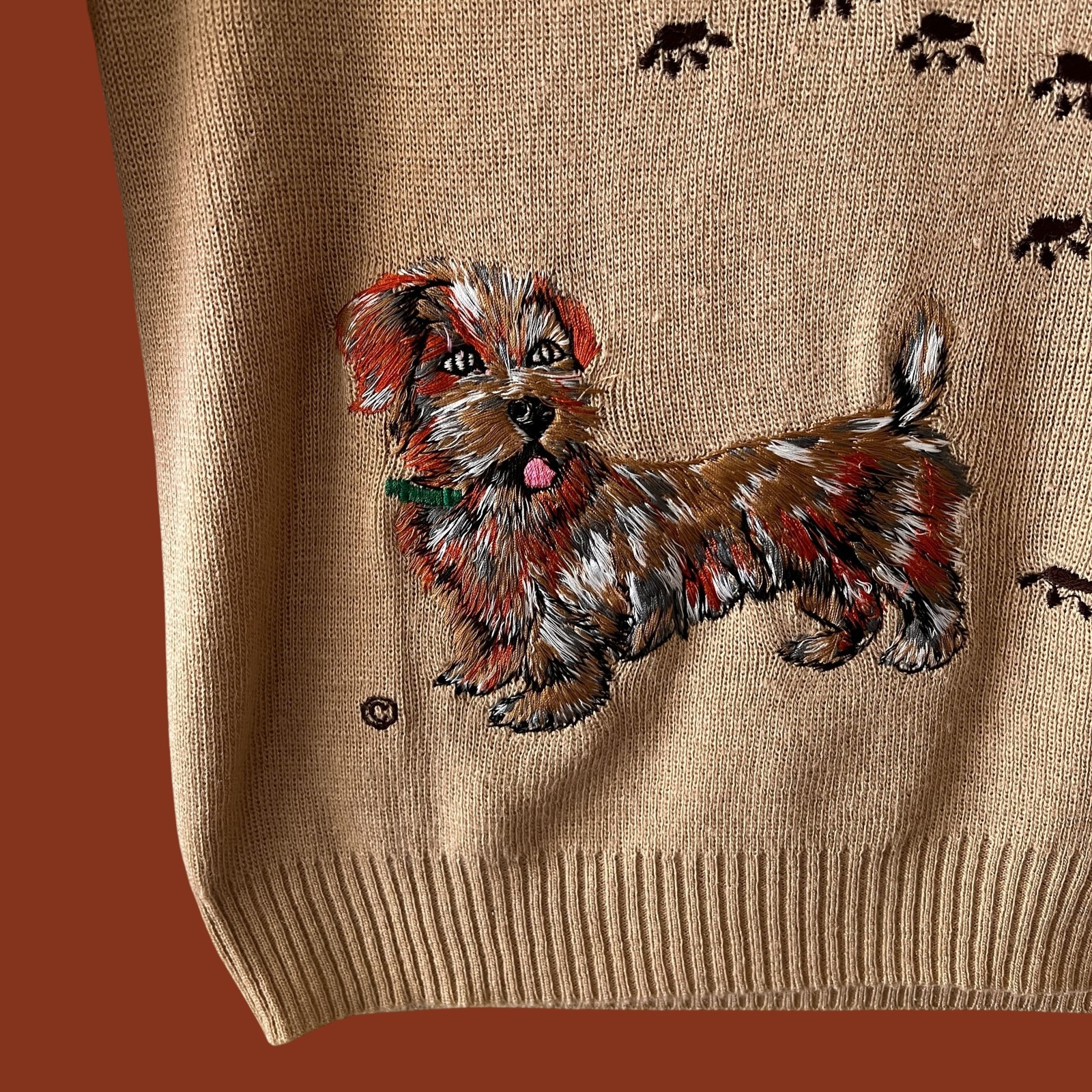 Vintage 70s Dog Sweater : Novelty, Dog Sweater, Cyn Les Shirlee Designs, Medium