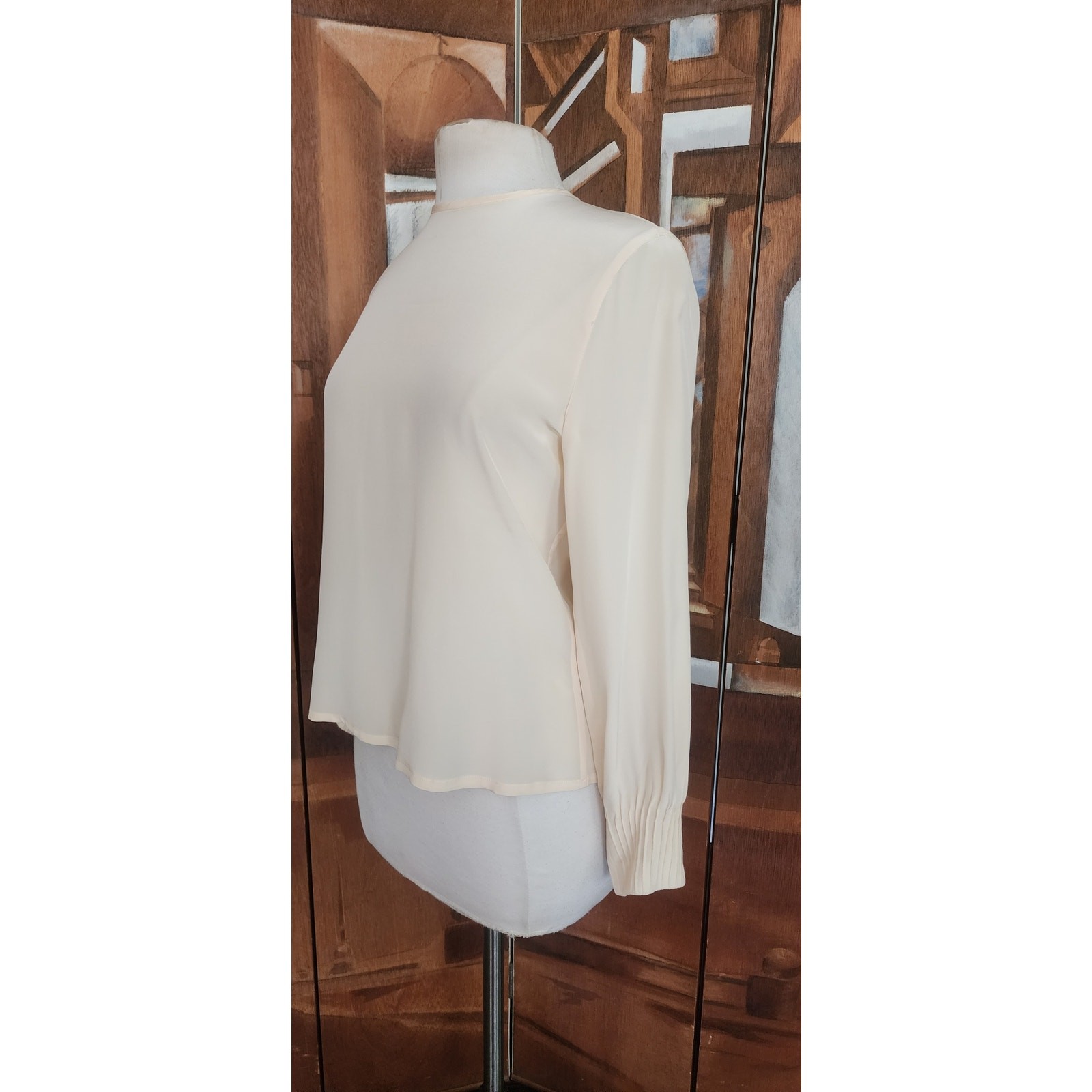 Vintage 80s Brooks Brothers Blouse Cream Silk Shirt Classic Minimalism