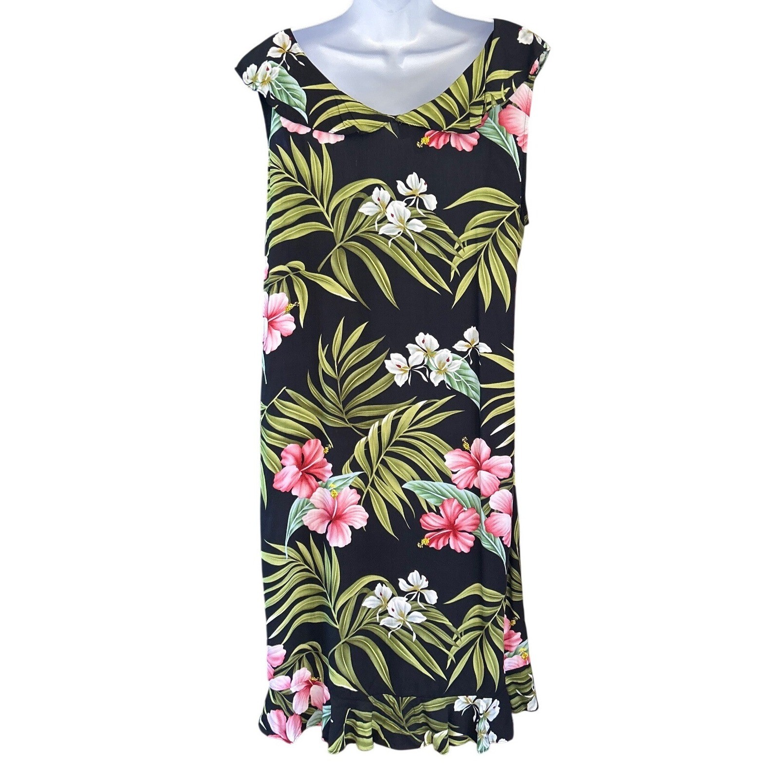 VTG Puanani RJC Dress Tropical Floral Hibiscus Hawaiian Luau Resortwear XL W1250