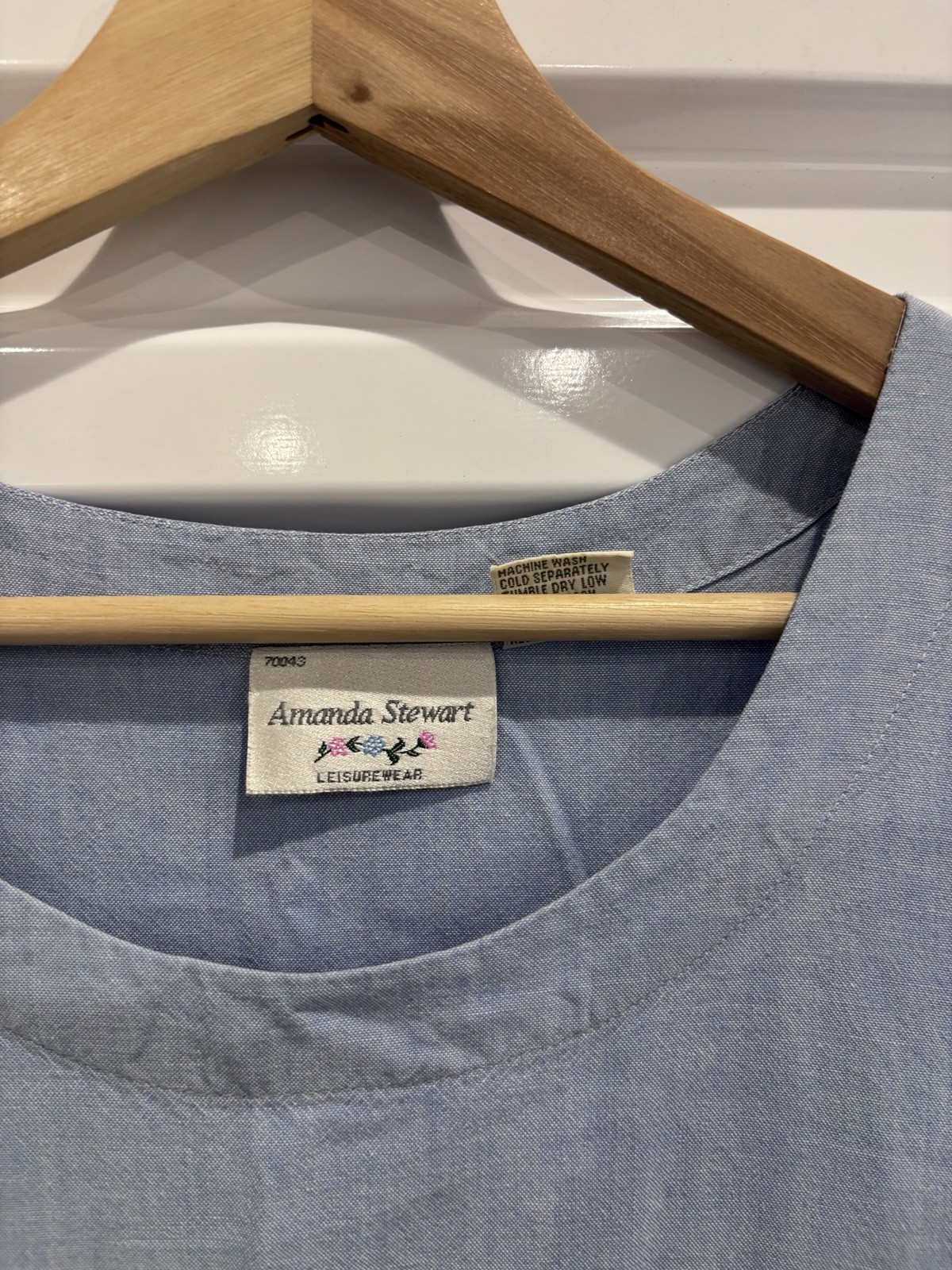 VTG 90s Amanda Stewart Chambray Floral Embroidered Dress Size S Cottage Core USA