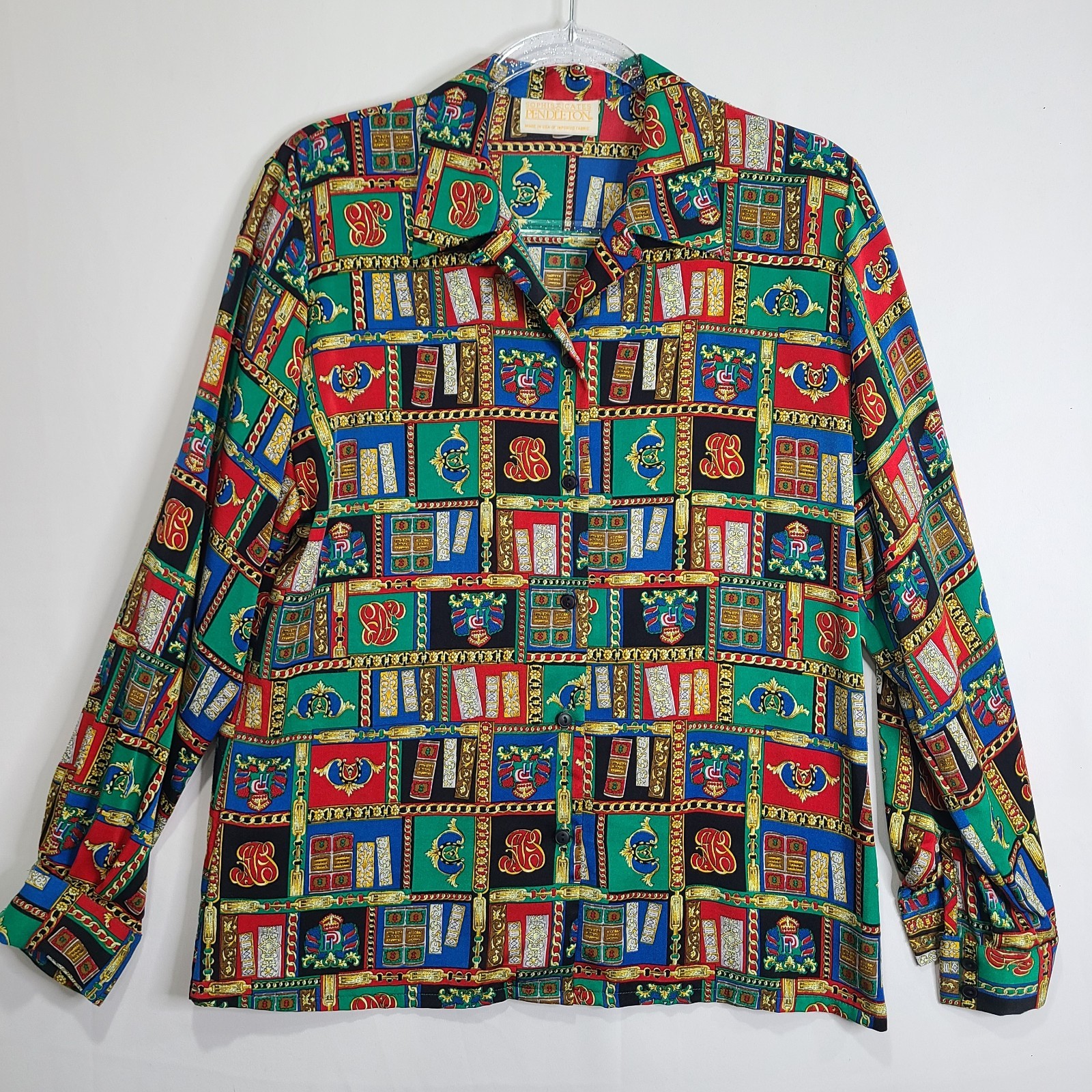 *Unique Vintage Pendleton Cottage Book Library Teacher Blouse Sz10 Lg Novelty