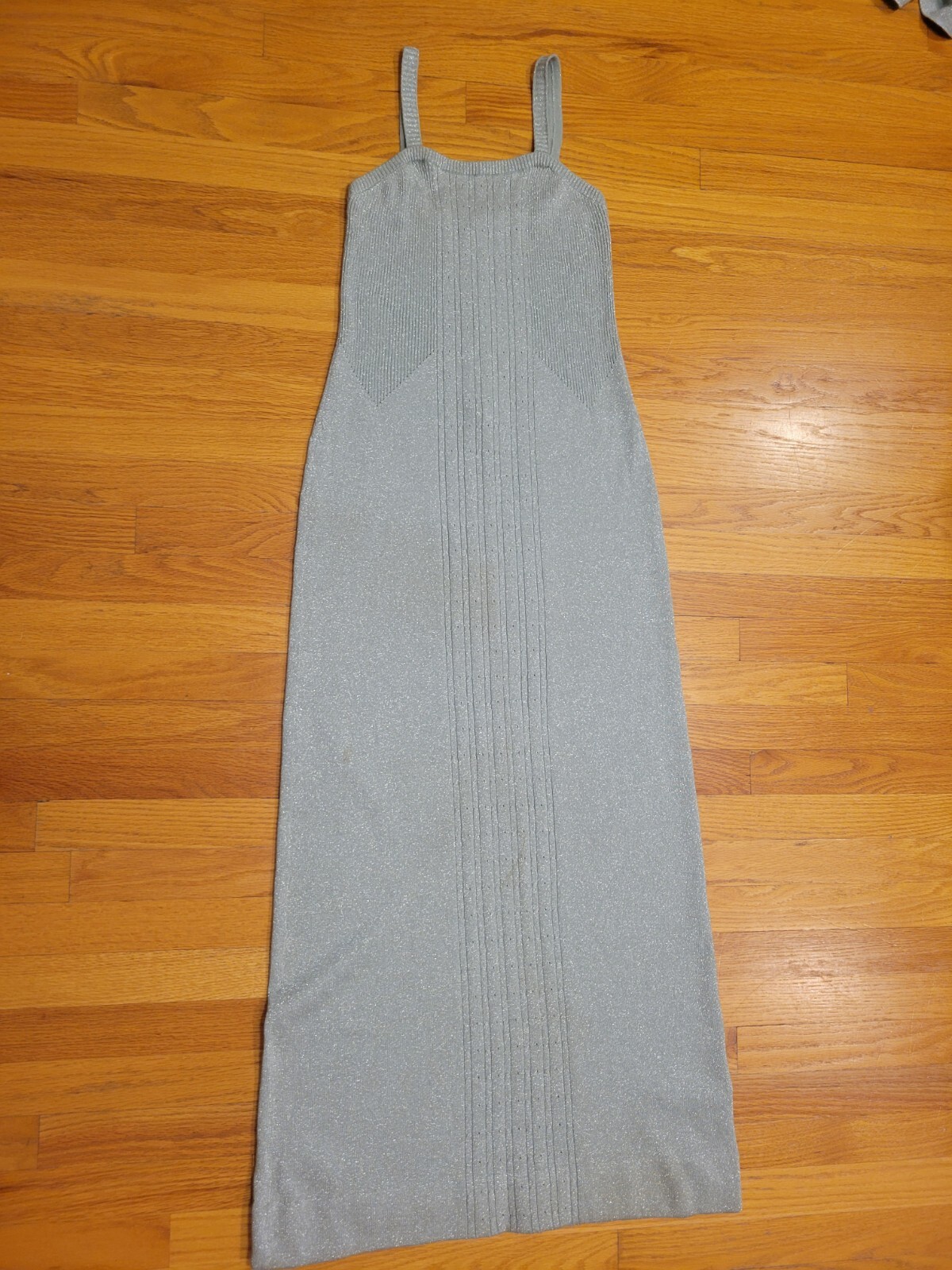 70’s VTG 2pc Wool & Metallic Yarn Knit Maxi Dress & Cover SzMed Unbranded