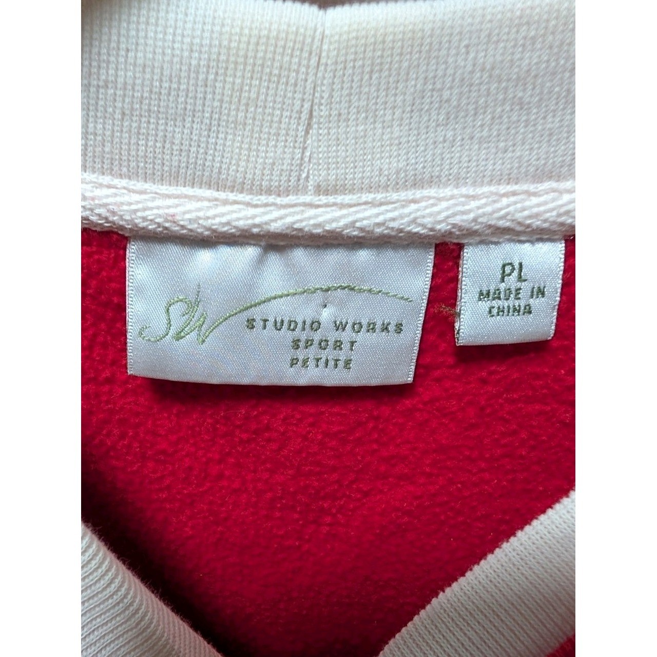 VTG Studio Works Womens Petite LG Red Fall Crew Neck Pullover Embroidery Leaves