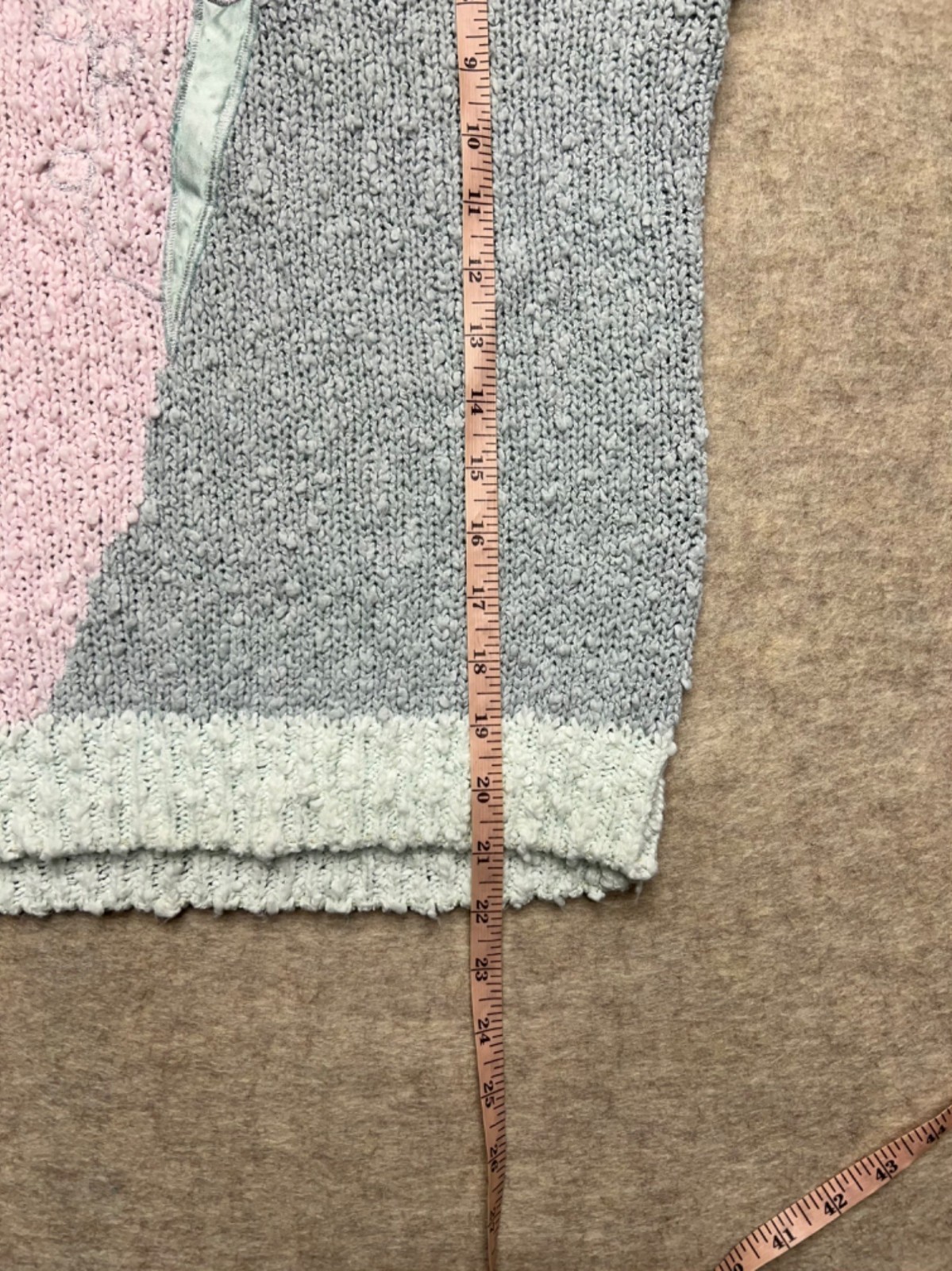 Vintage Sweater Pastel Floral Applique Embroidery Beads 80s Blue Pink Med