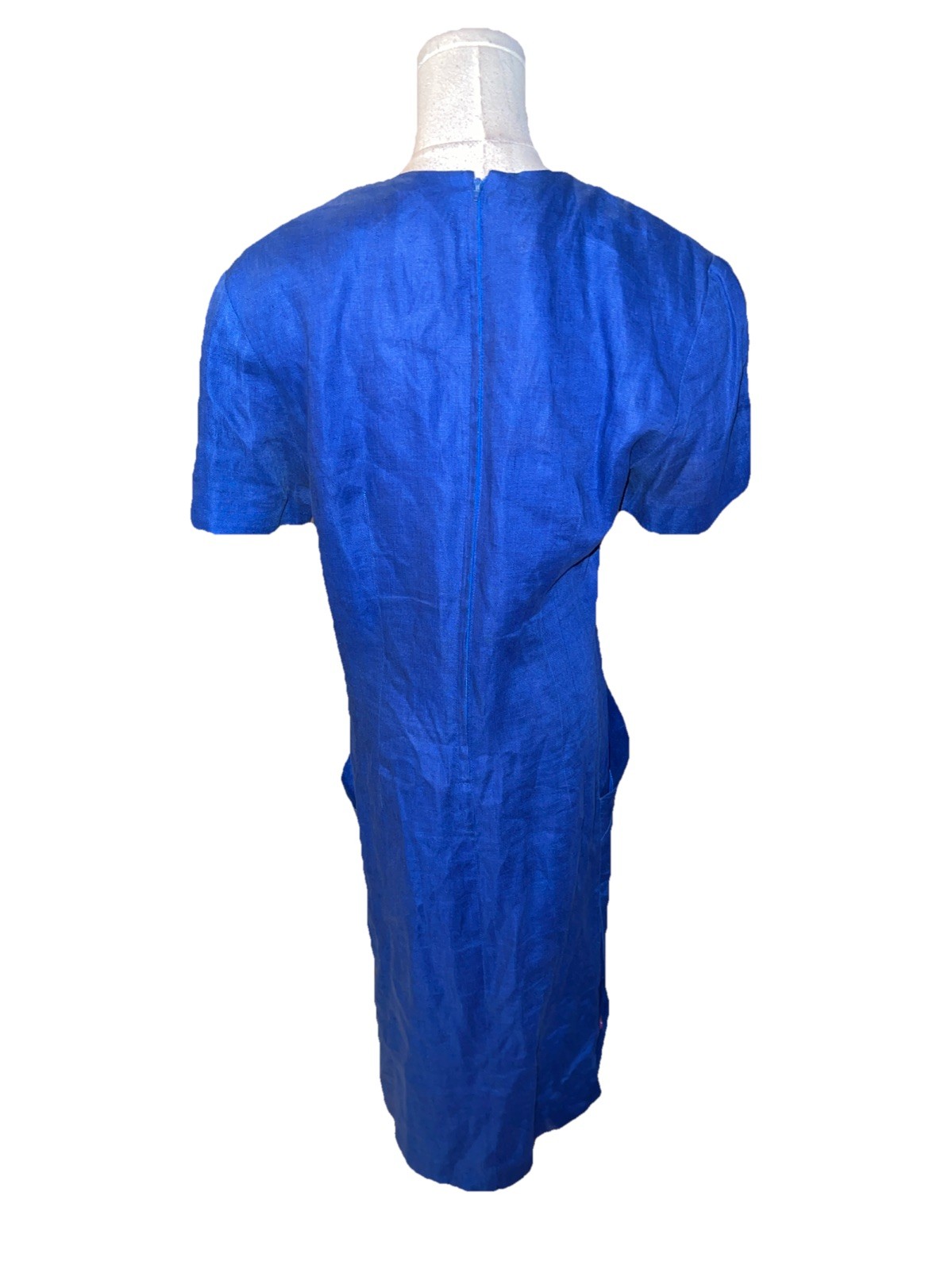 Vintage Albert Nipon Blue Linen Executive Dress 80s 90s Designer Shift Dress Sz8