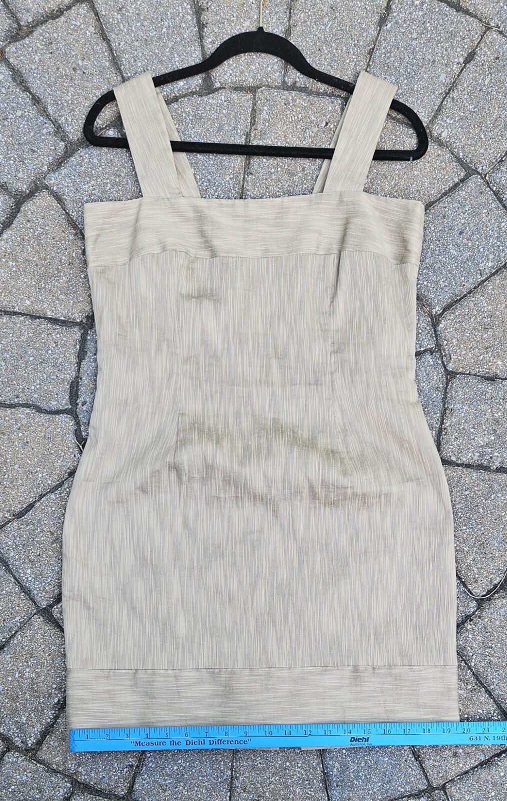 Anthropologie Golden Tan Sheath Dress Texture Square Neckline Chic Isabella Bird