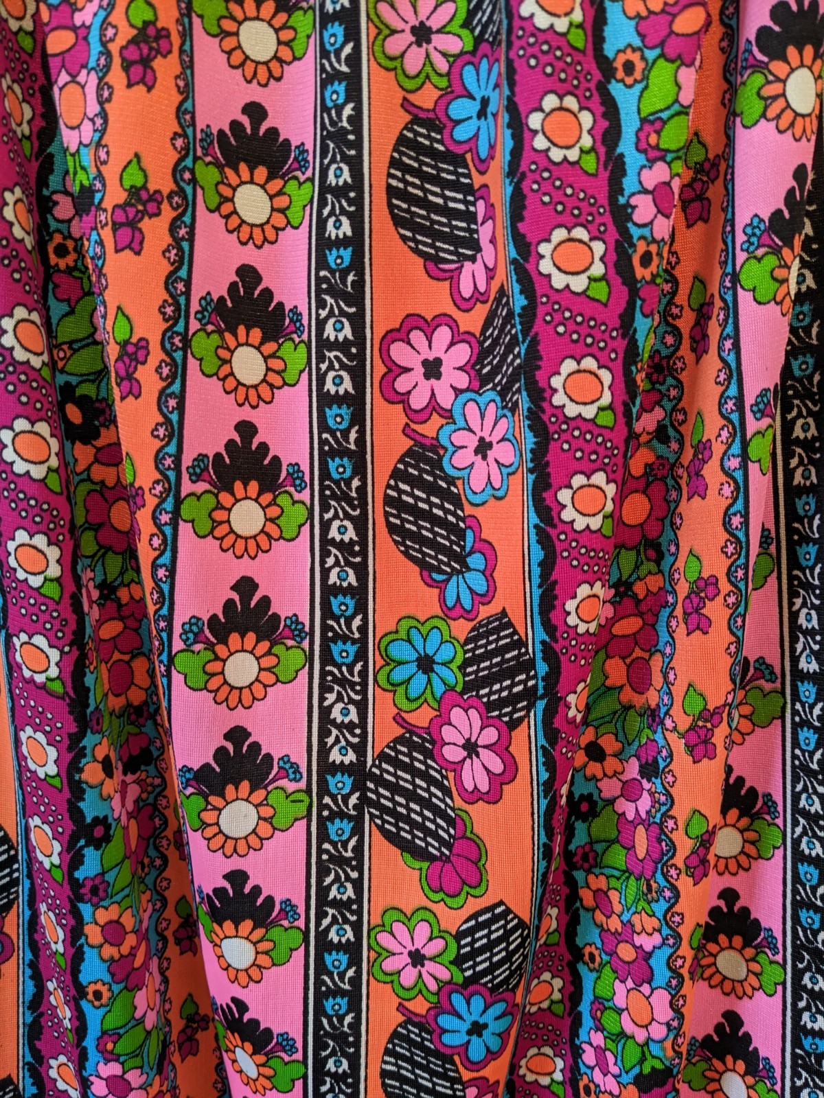 Vintage Late 60s Sirena of California Psychedelic Pink-Orange Maxi Dress