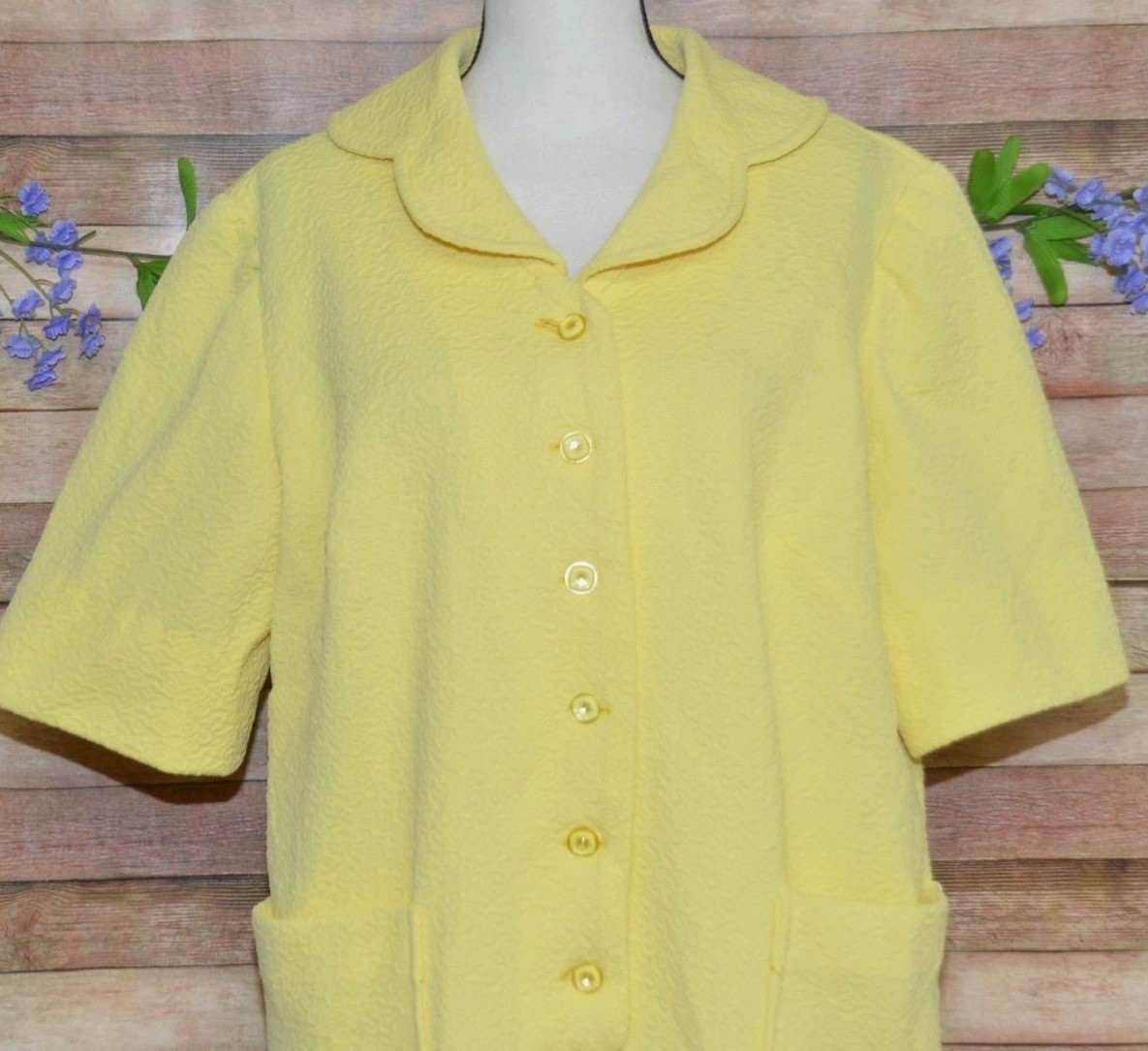 VTG Retro Mod XL 1X Handmade Housecoat Shift Dress Butter Yellow Patch Pocket