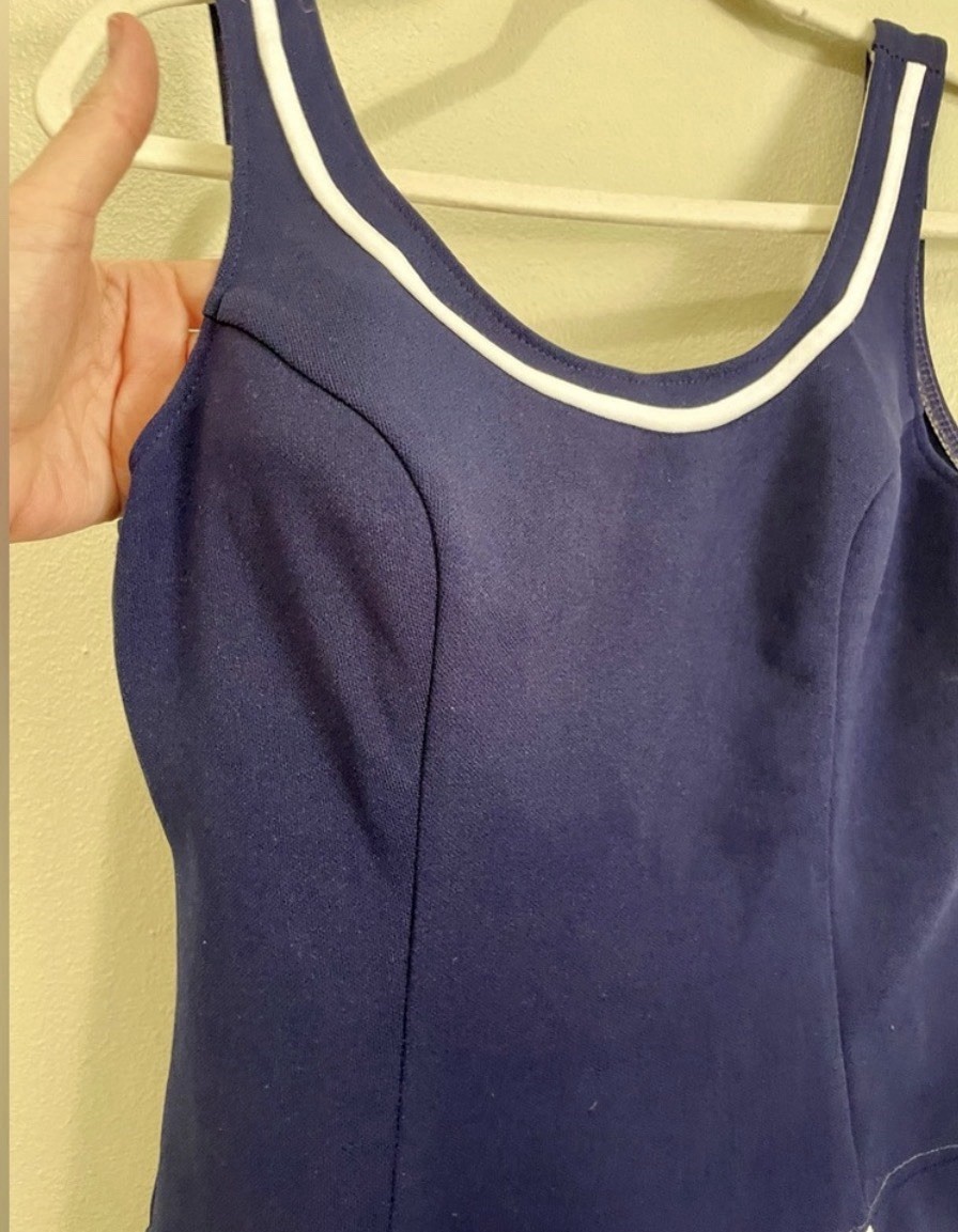 Vtg Swimsuit 60s 70s Rare Blue And White Measurements In Pictures Retro pinup