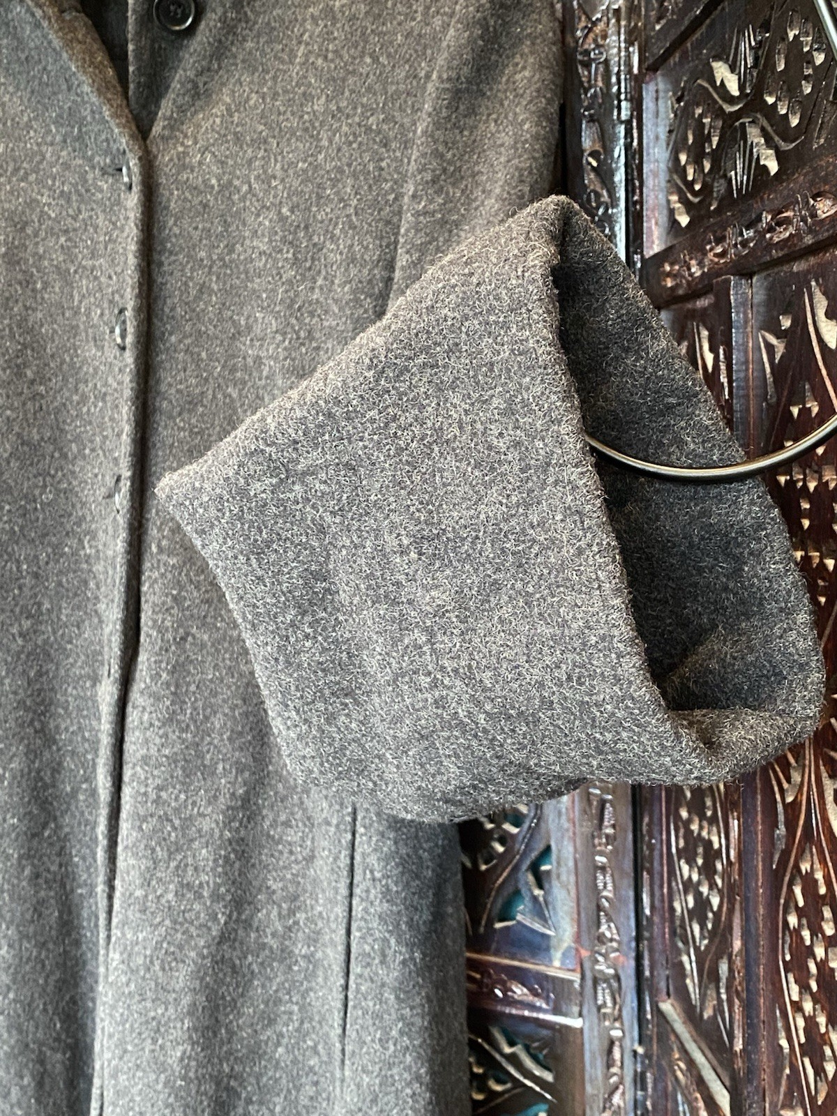 VTG Donnybrook 100% Wool Gray Maxi Coat Womens M Hooded Real Fur Opera