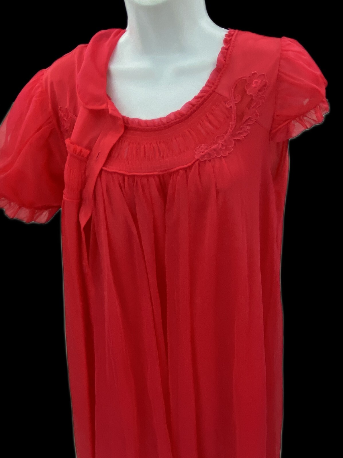 36 Penny’s Adonna 2 Pc Nightgown Robe Vtg Babydoll Red Sissy