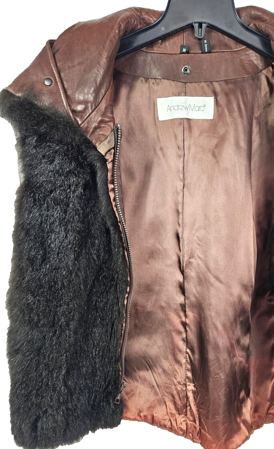 Andrew Marc New Zealand Opossum Fur Leather Collar Women’s Vest Size M