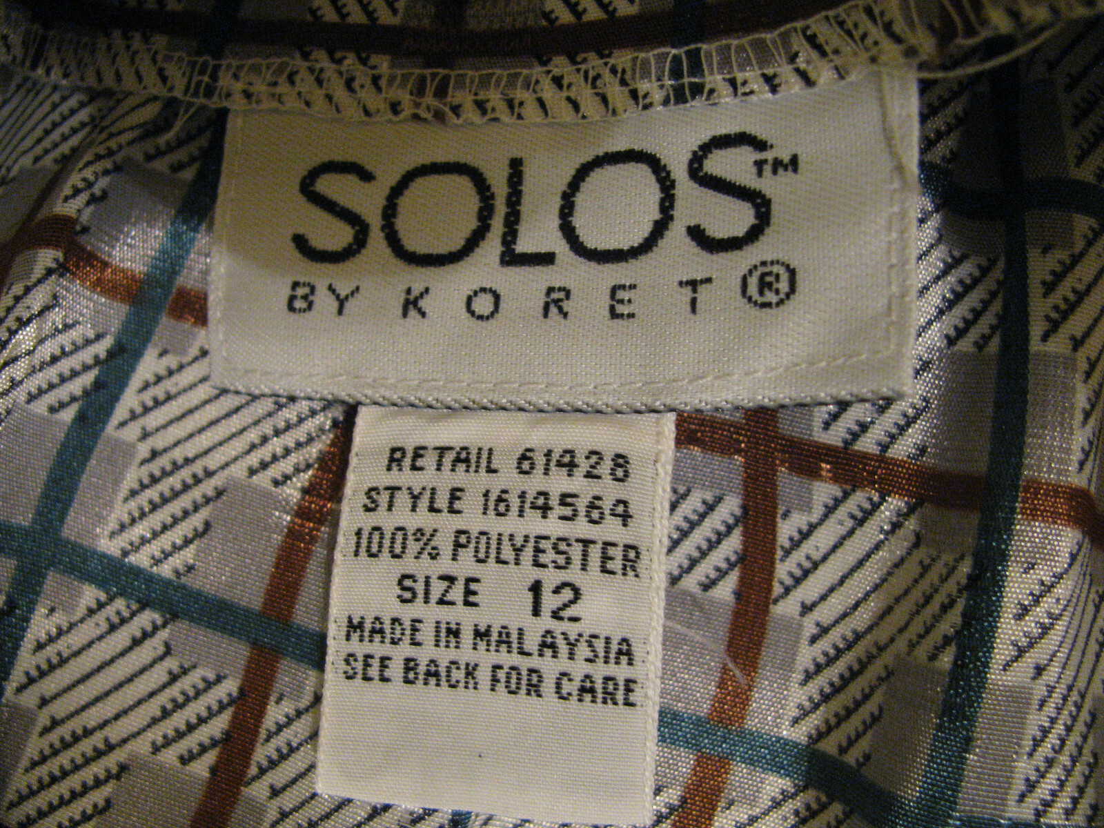 Vintage Solos by Koret Button Front with Detached Tie Long Sleeve Blouse Size 12