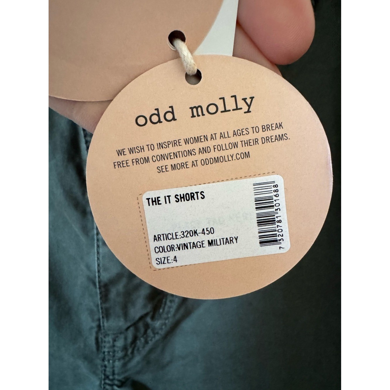 Odd Molly The It Shorts Military Green Cotton 4″ Womens XL NEW NWT