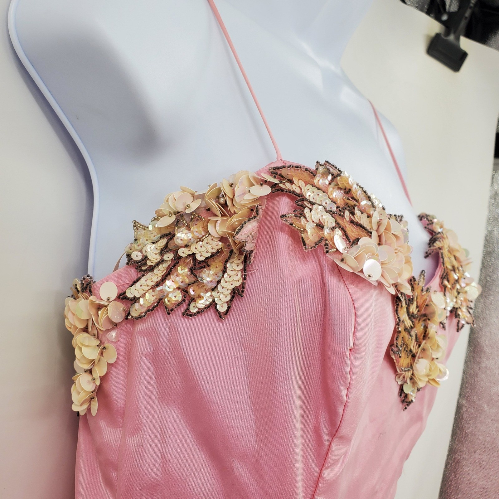 Vintage Cache Y2K Pink Sequin Floral A-Line Gown Dress 4 Formal Prom Fairycore
