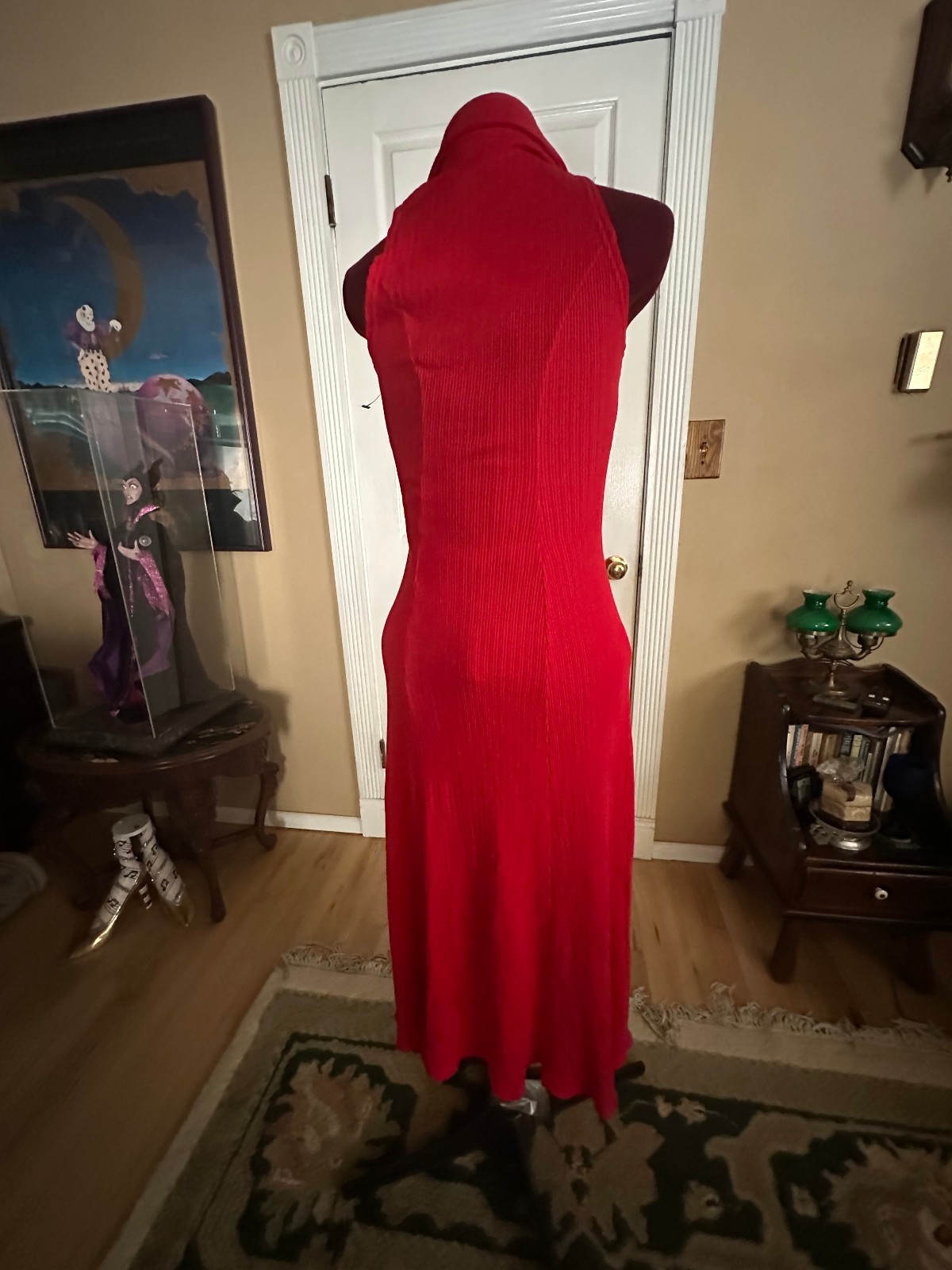Vintage 100% Cotton Womens Button Front Maxi Dress Red Classic Sundress XS