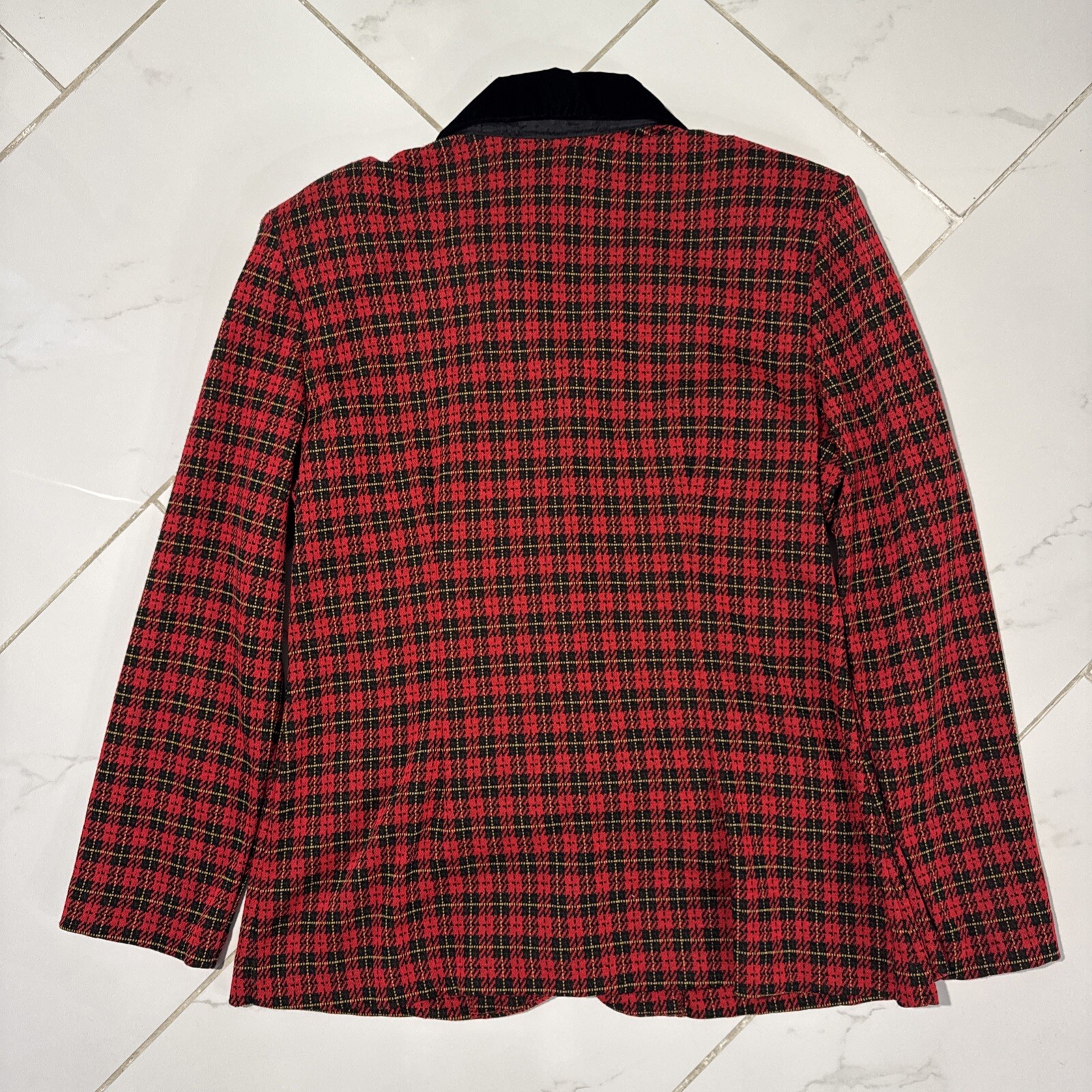 Vintage 80s D.B.Y. Red Plaid Acrylic Blazer Top Size 11 Secretary
