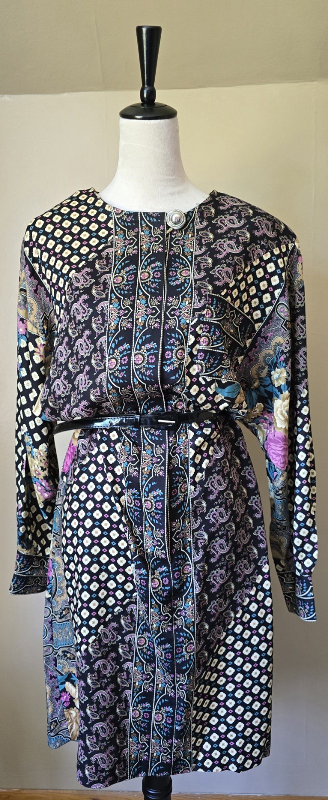 Vintage 70s Lorac Original Lady Carol ILGWU USA Paisley Rayon Dress 14.5