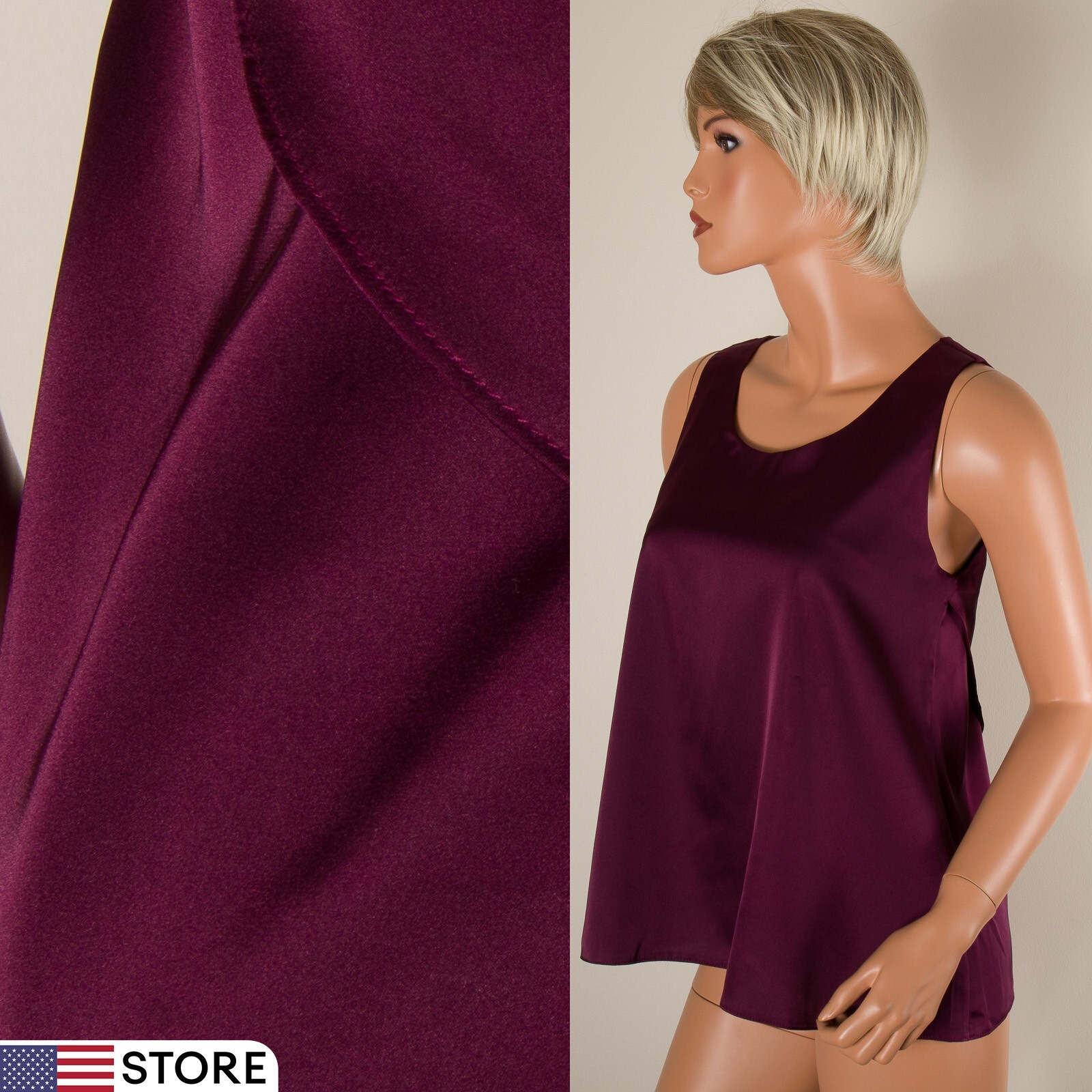💖 Unbranded Burgundy Tank Top Cami Shirt M Smooth Silky Satin Open Back