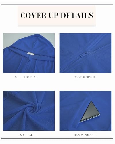 Terry Cloth Cover Up – Women 2025 Zipper Swimsuit Coverup Hooded XX-Large Blue