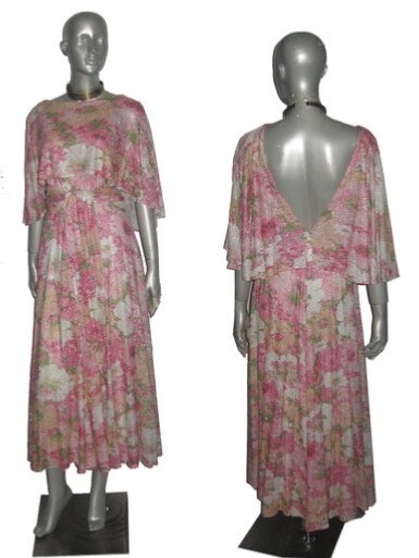 VTG Multi-Color Pastel Floral Metallic Silver Lurex Sparkle Overlay Disco Dress