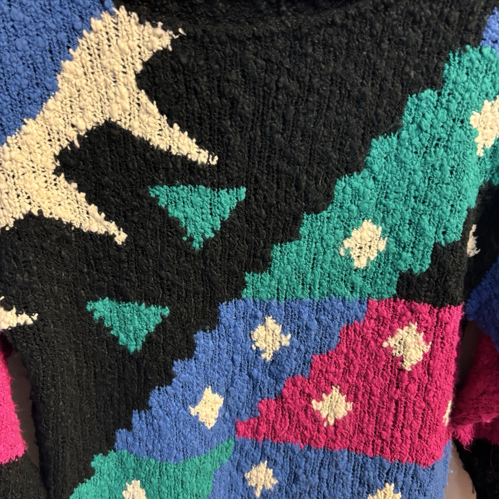 L 80s Bold Colorblock Knit Sweater Abstract Acrylic Taiwan