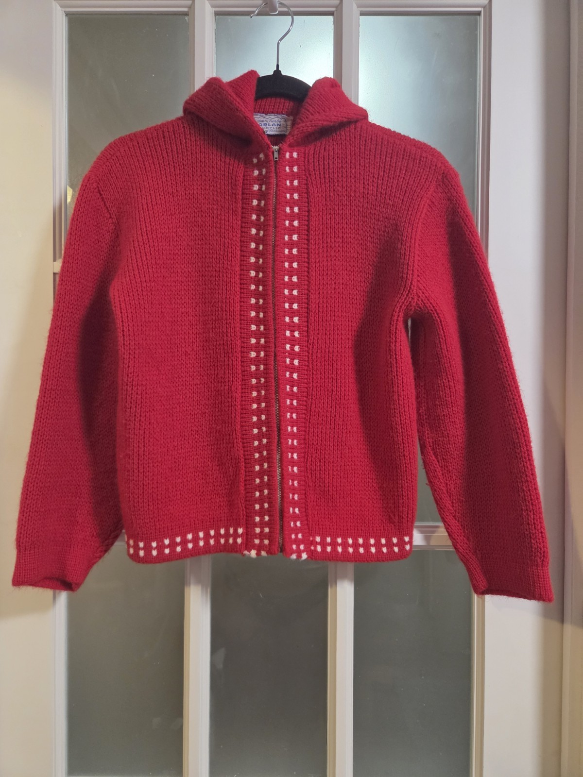 Vintage Orlon Acrylic Zip Cardigan Sweater Shawl Collar Nordic Ski Cottagecore S