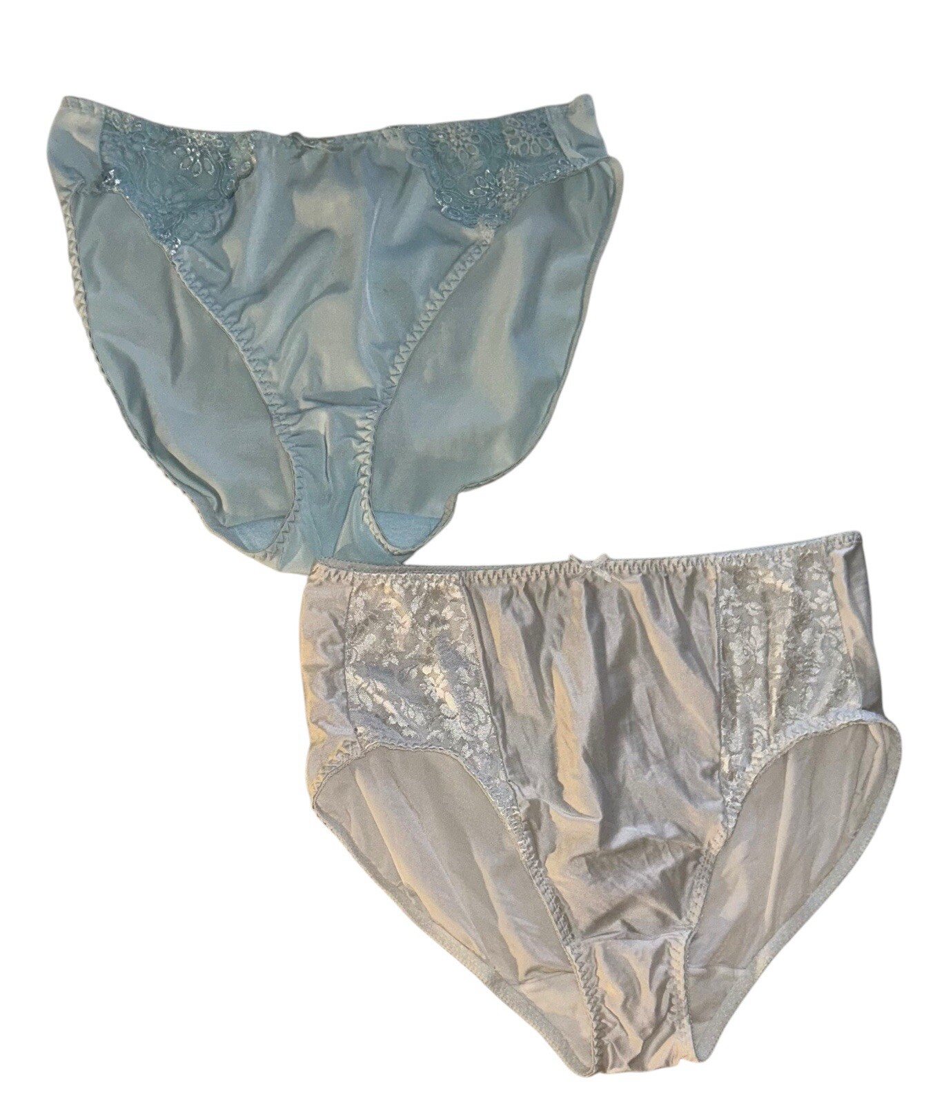Lot of 2 Q-T & BALI Shiny Sheer Lace Trim Stretch High Waisted Panties 8/9 NWT