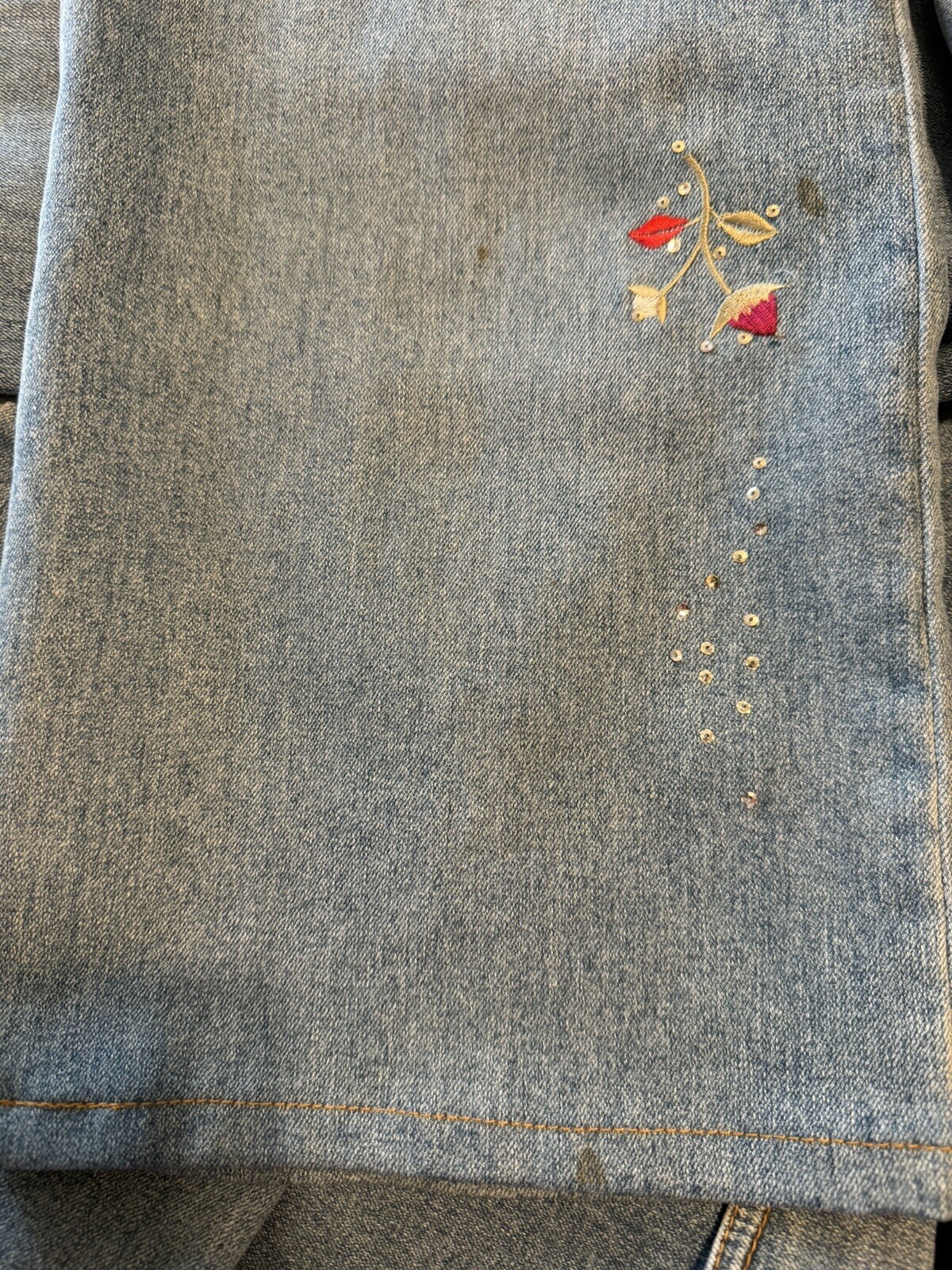 Vintage Lana Erica 3pc set Floral Embroidered jean jacket jeans corset top XL/12