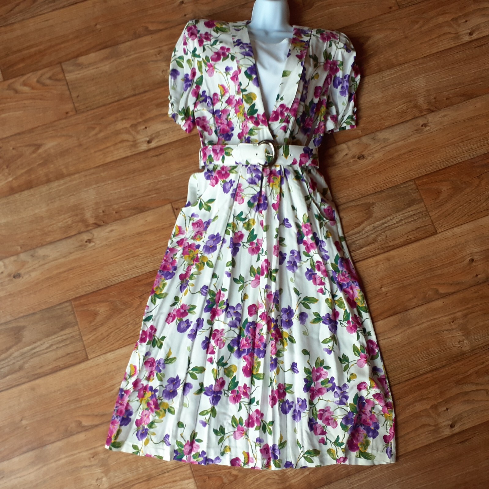 Vtg RJ Stevens Dress Floral Midi 80s Grannycore Cottagecore Garden Party Size 8