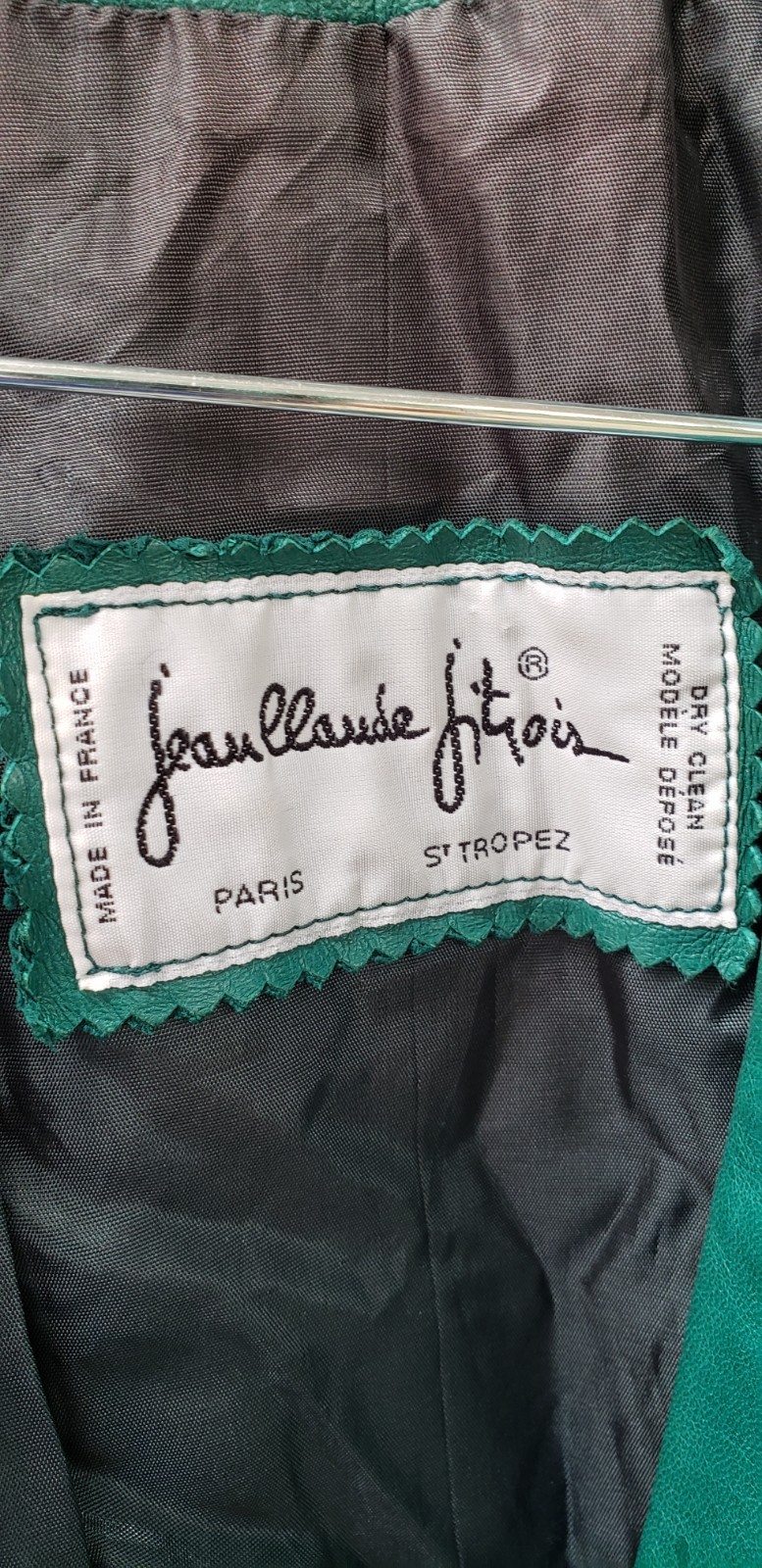 VTG 80s Jean Claude Jitrois Green Leather Jacket Sz 42 Designer Art FLAWS