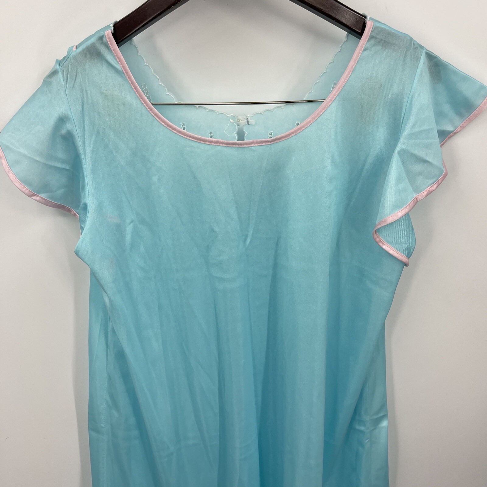 Vintage Nightgown Womens Large Glencraft Embroidered Bodice 80s VTG Blue Sissy