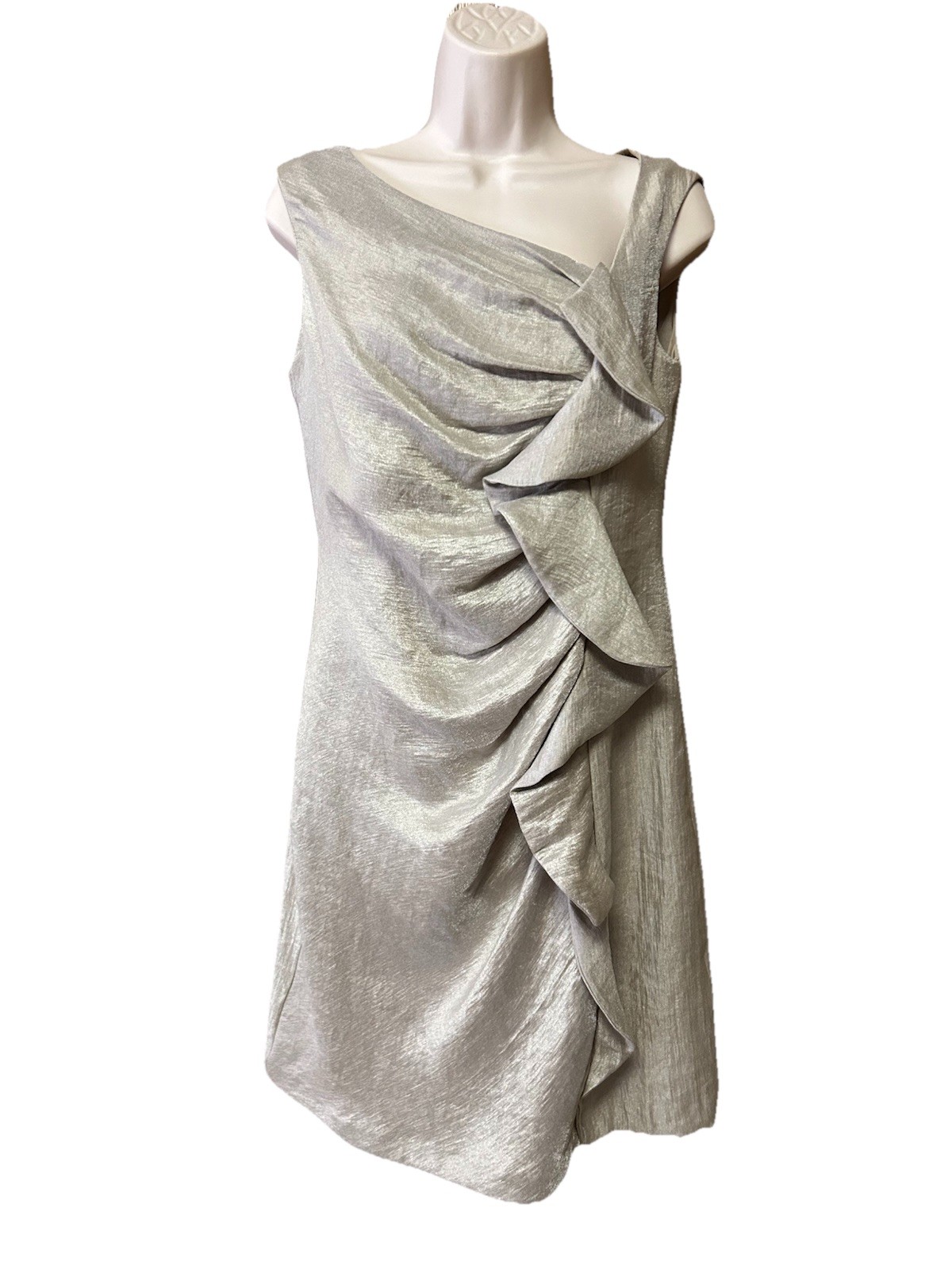 Vintage Y2K Suzi Chin Dress 10P 10 Pet Champagne Metallic Cascade front USA G25