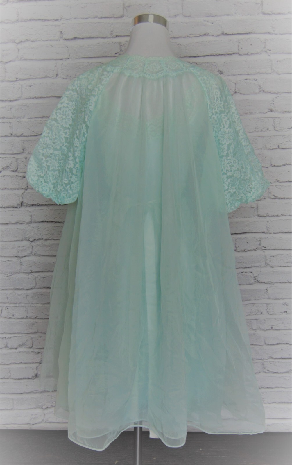 Vintage Vanity Fair Peignoir Set Sheer Nylon Nightgown Aqua Green 32 S / M #38